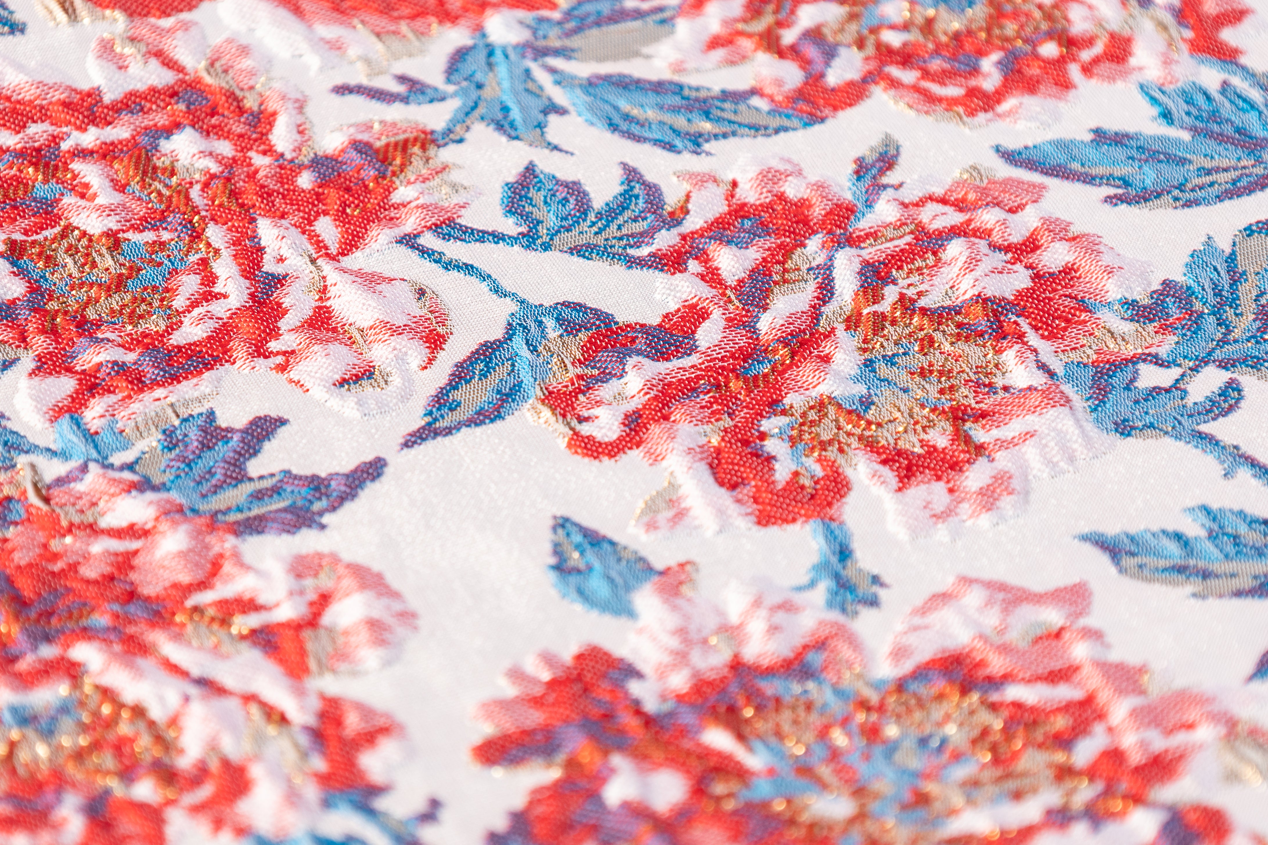 Floral Crushed Metallic Brocade - Red / Blue