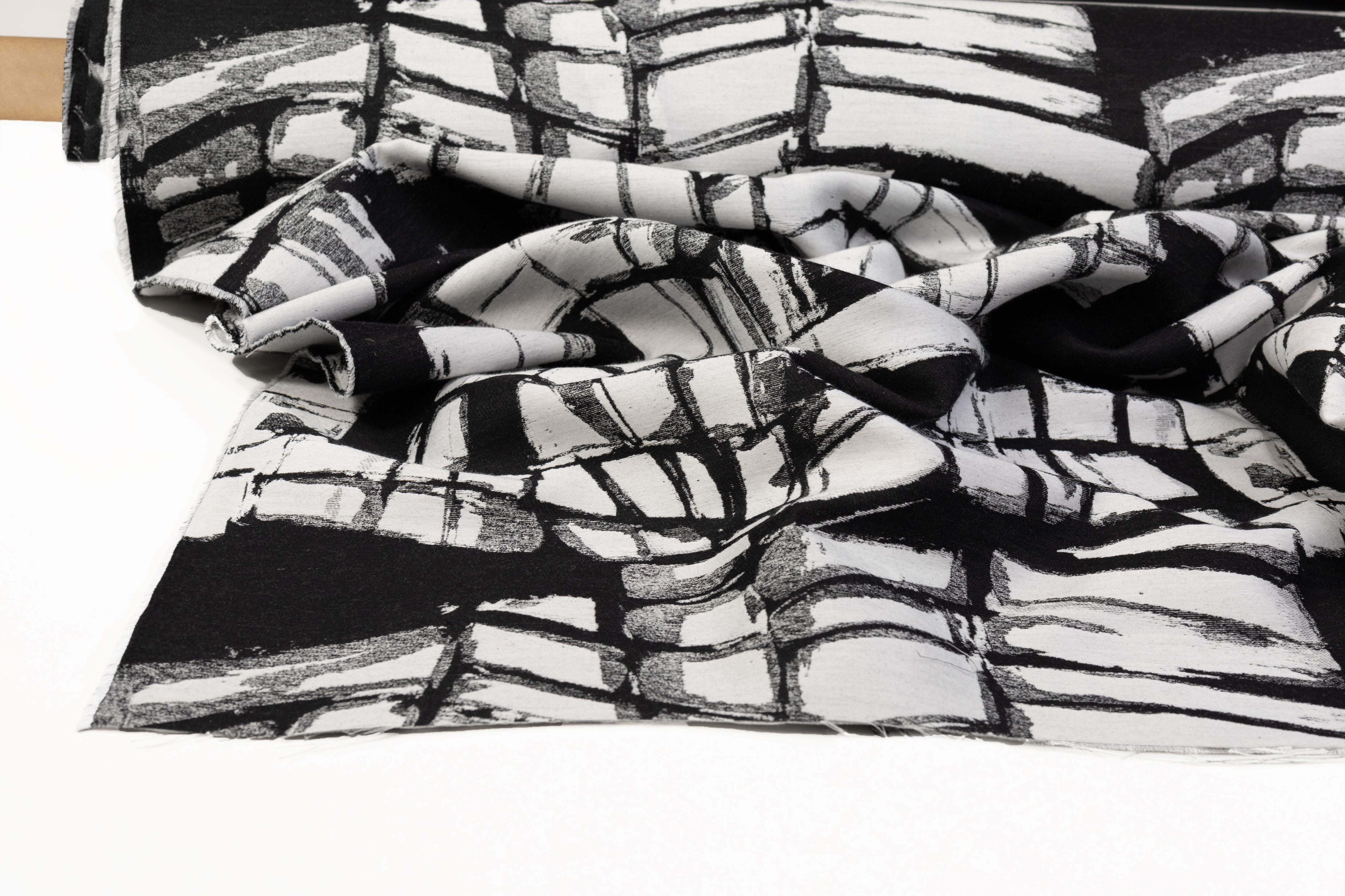 Abstract Italian Silk Blend Brocade - Black / White