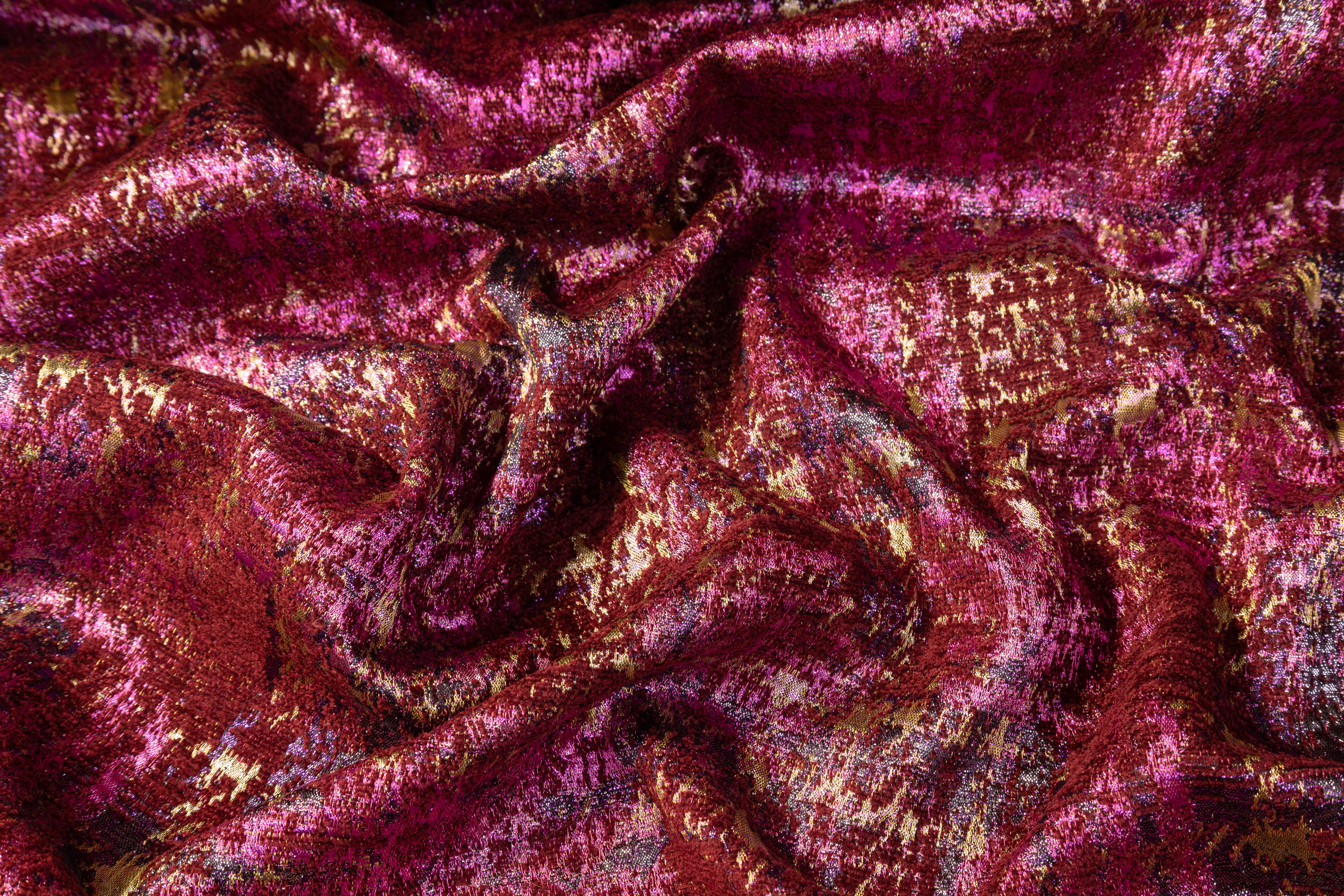 Abstract Metallic Italian Chenille Brocade - Fuchsia / Burgundy / Gold