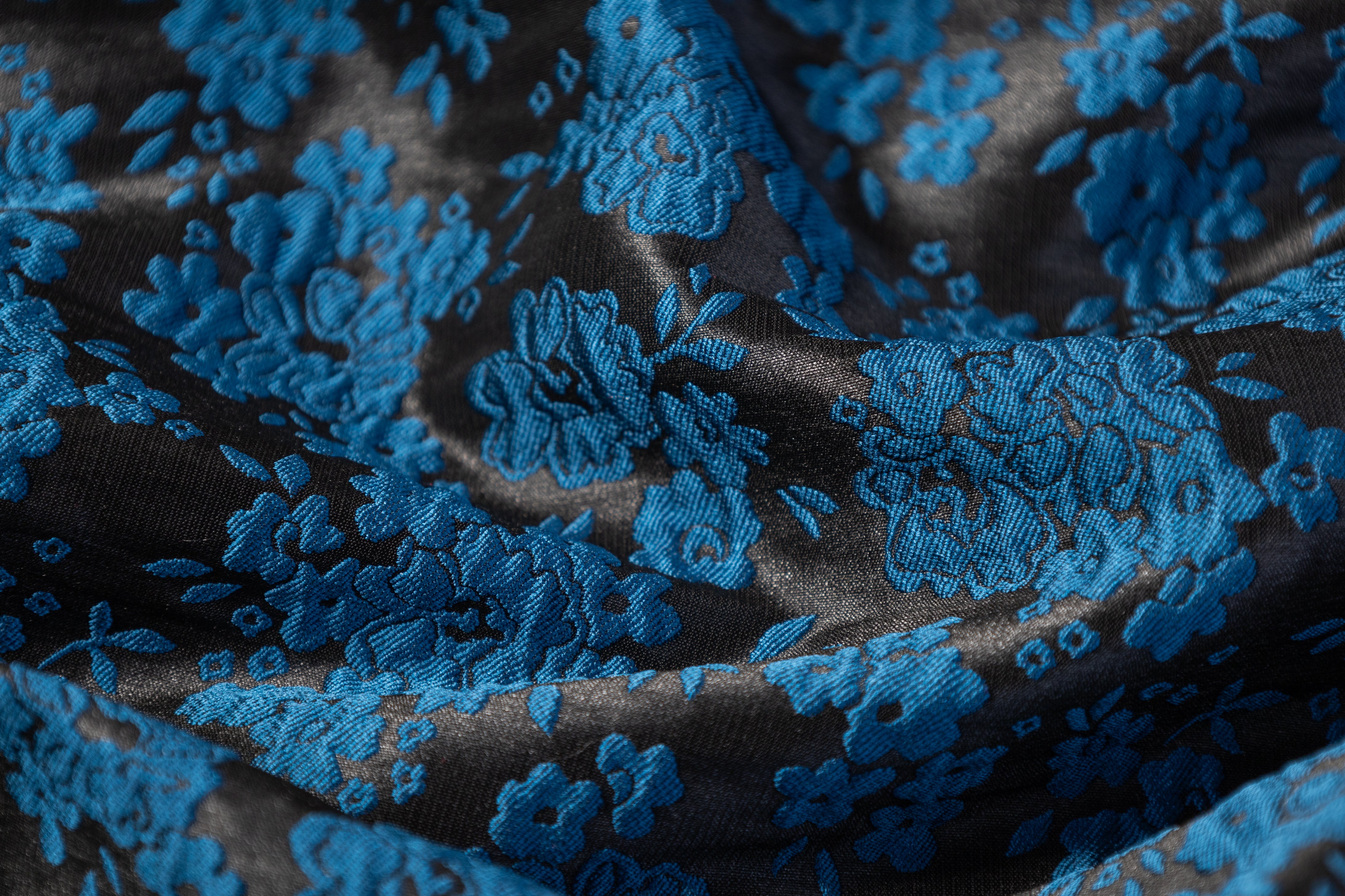 Floral Brocade - Blue / Black