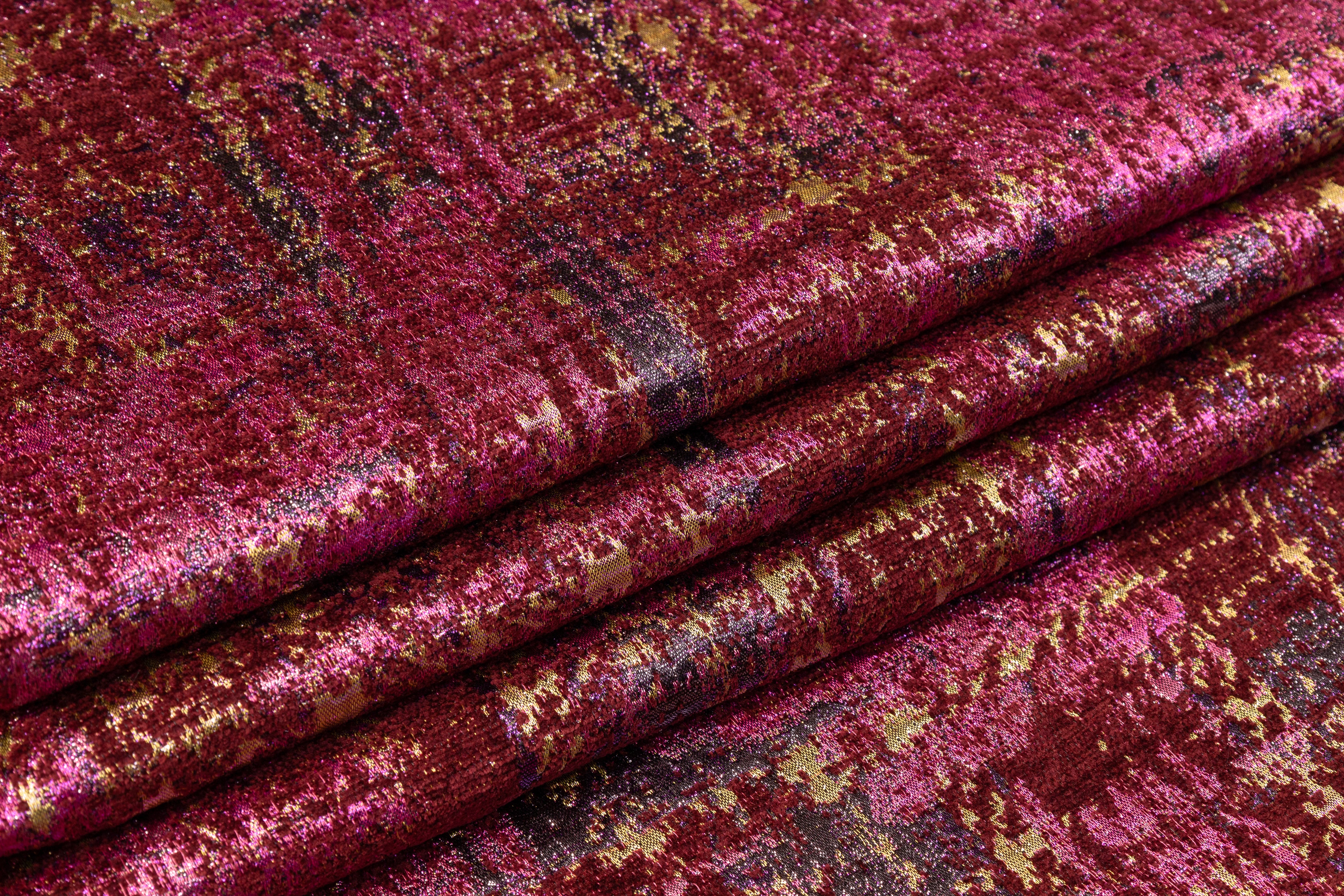 Abstract Metallic Italian Chenille Brocade - Fuchsia / Burgundy / Gold