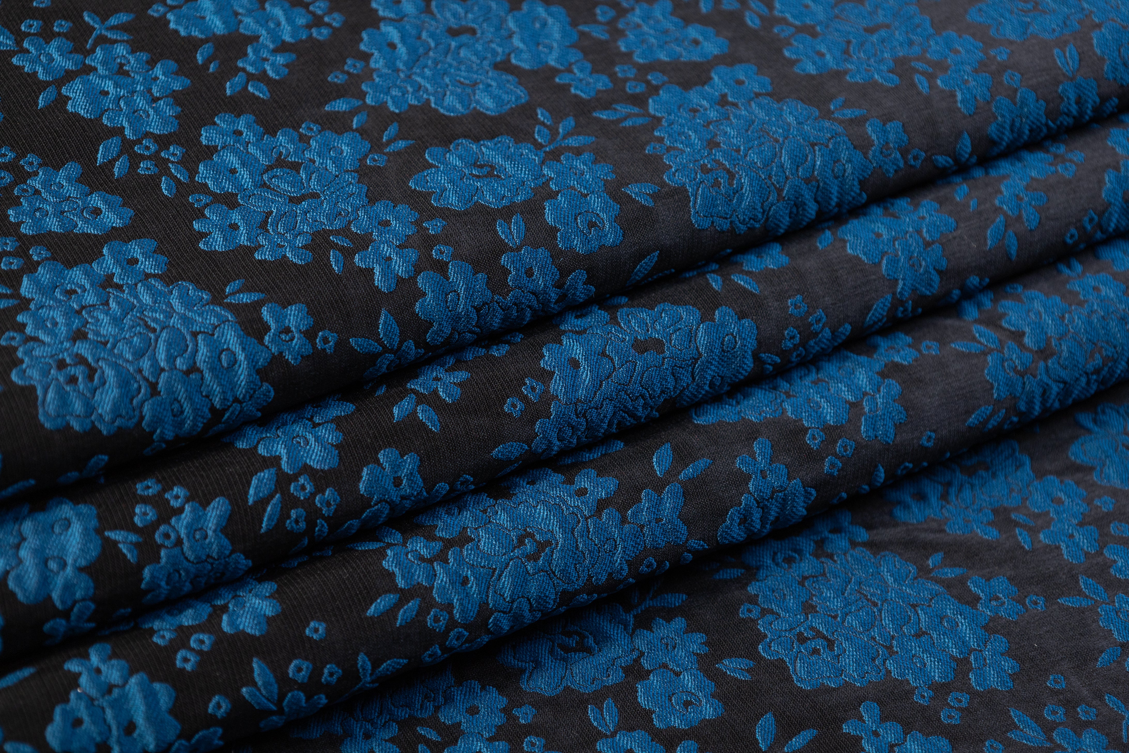 Floral Brocade - Blue / Black