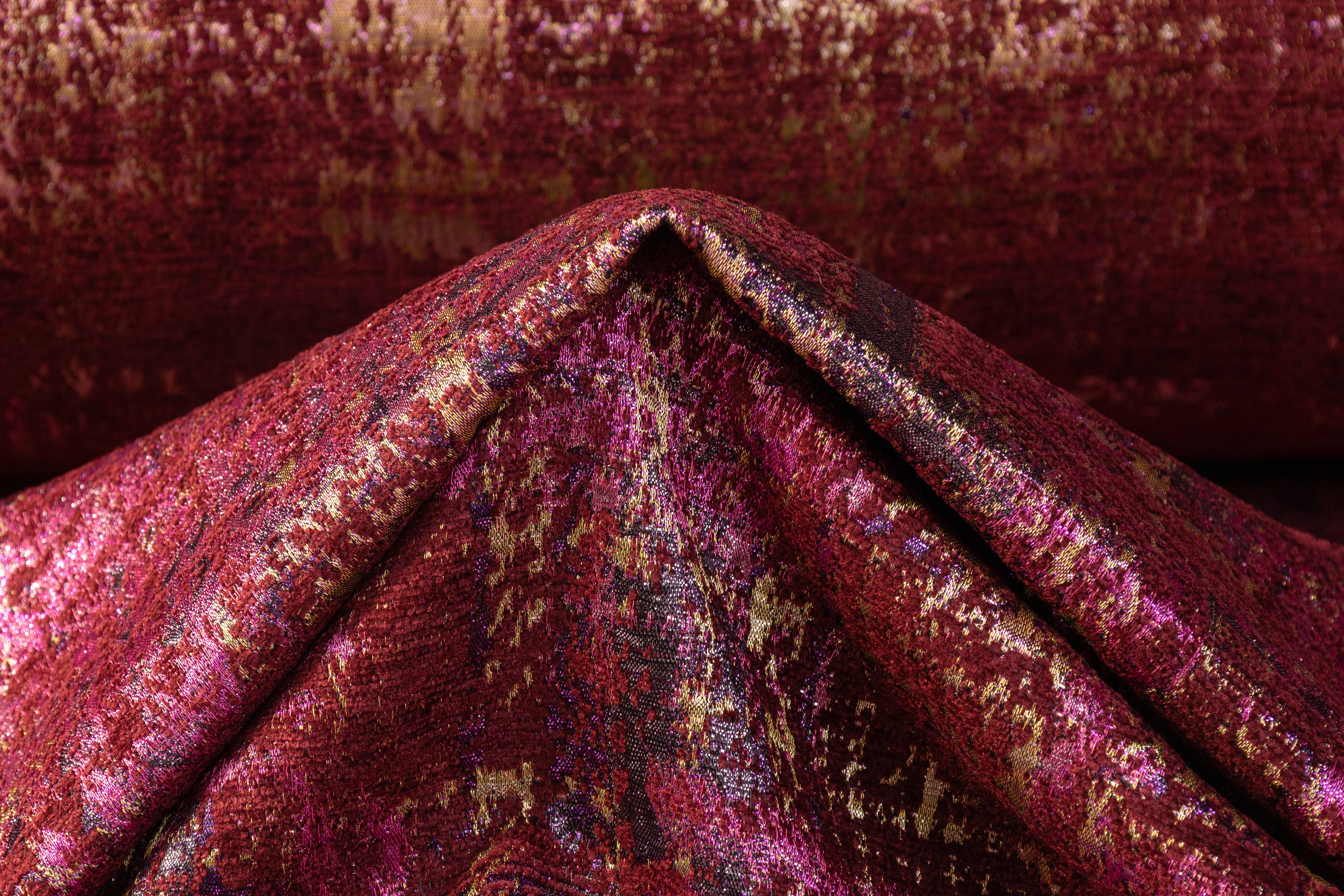 Abstract Metallic Italian Chenille Brocade - Fuchsia / Burgundy / Gold