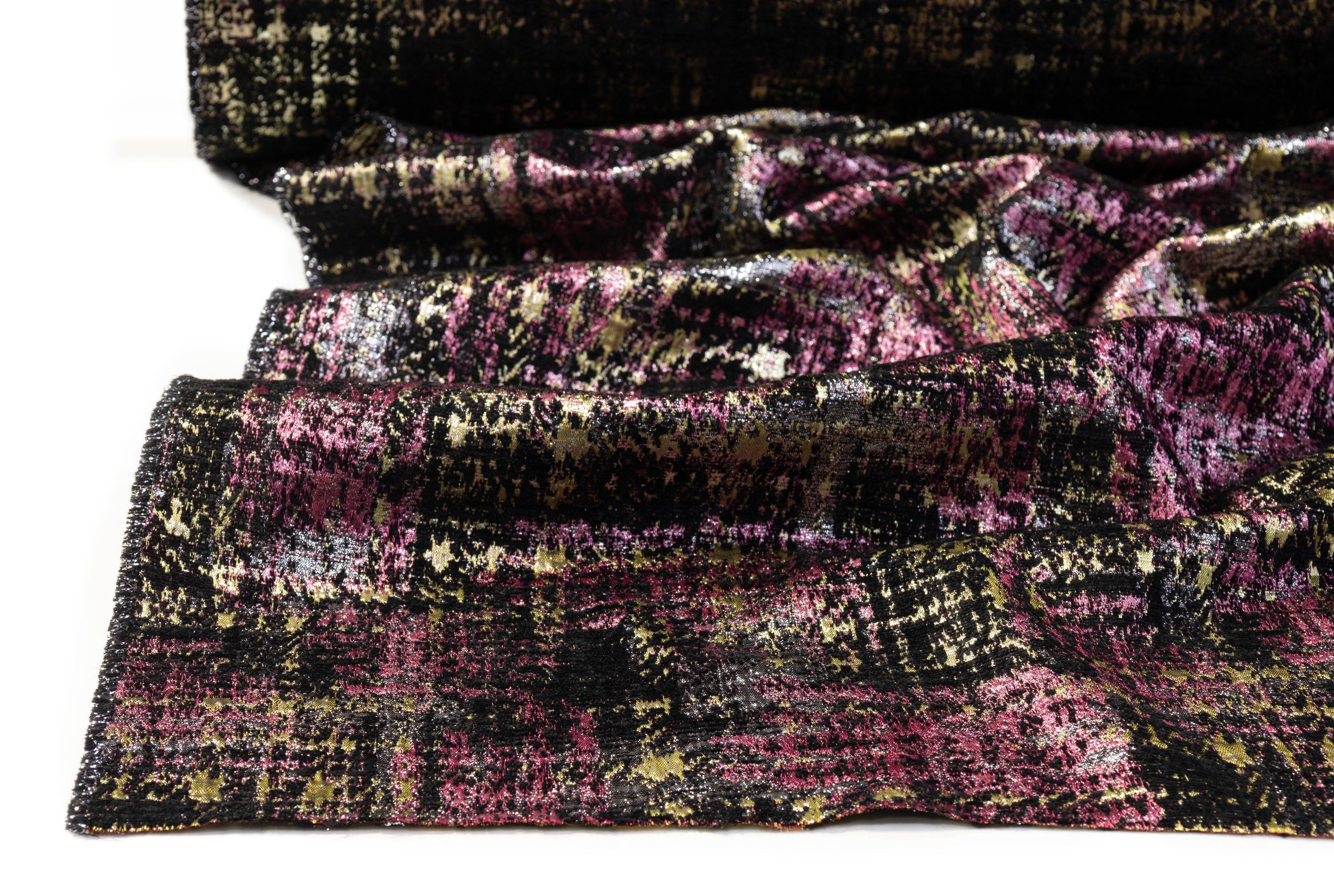 Abstract Metallic Italian Chenille Brocade - Pink / Silver / Gold / Black