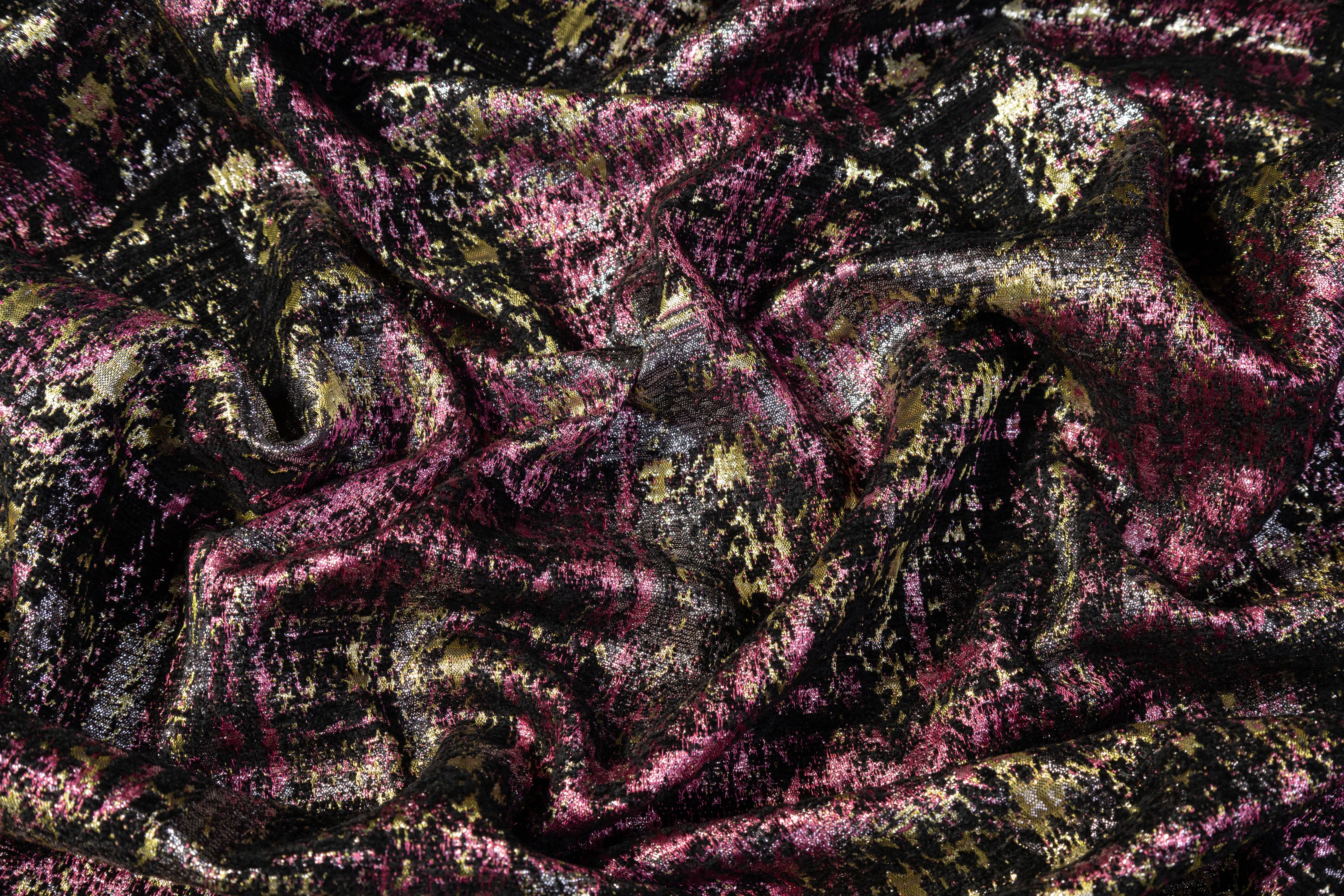 Abstract Metallic Italian Chenille Brocade - Pink / Silver / Gold / Black