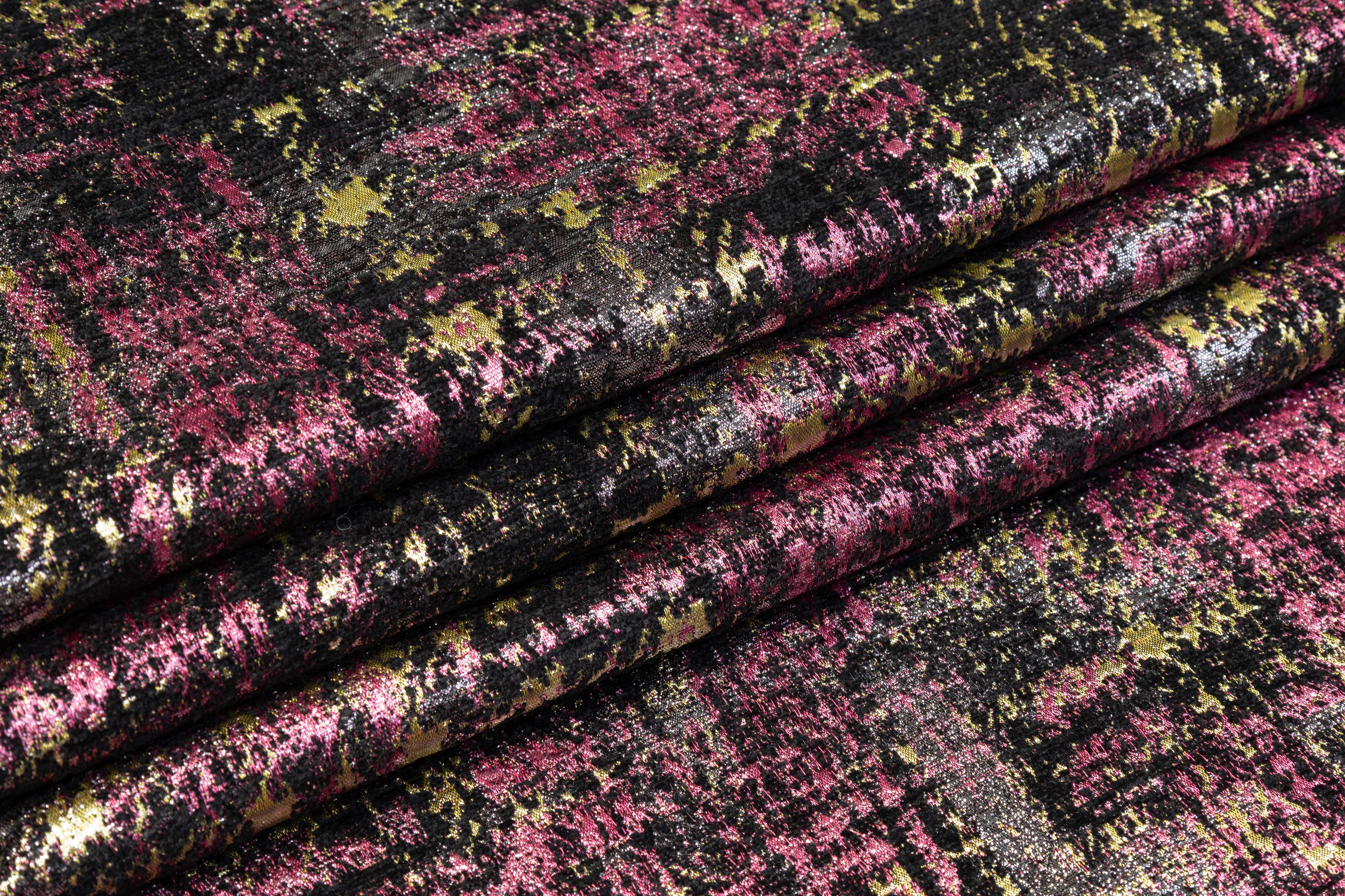 Abstract Metallic Italian Chenille Brocade - Pink / Silver / Gold / Black