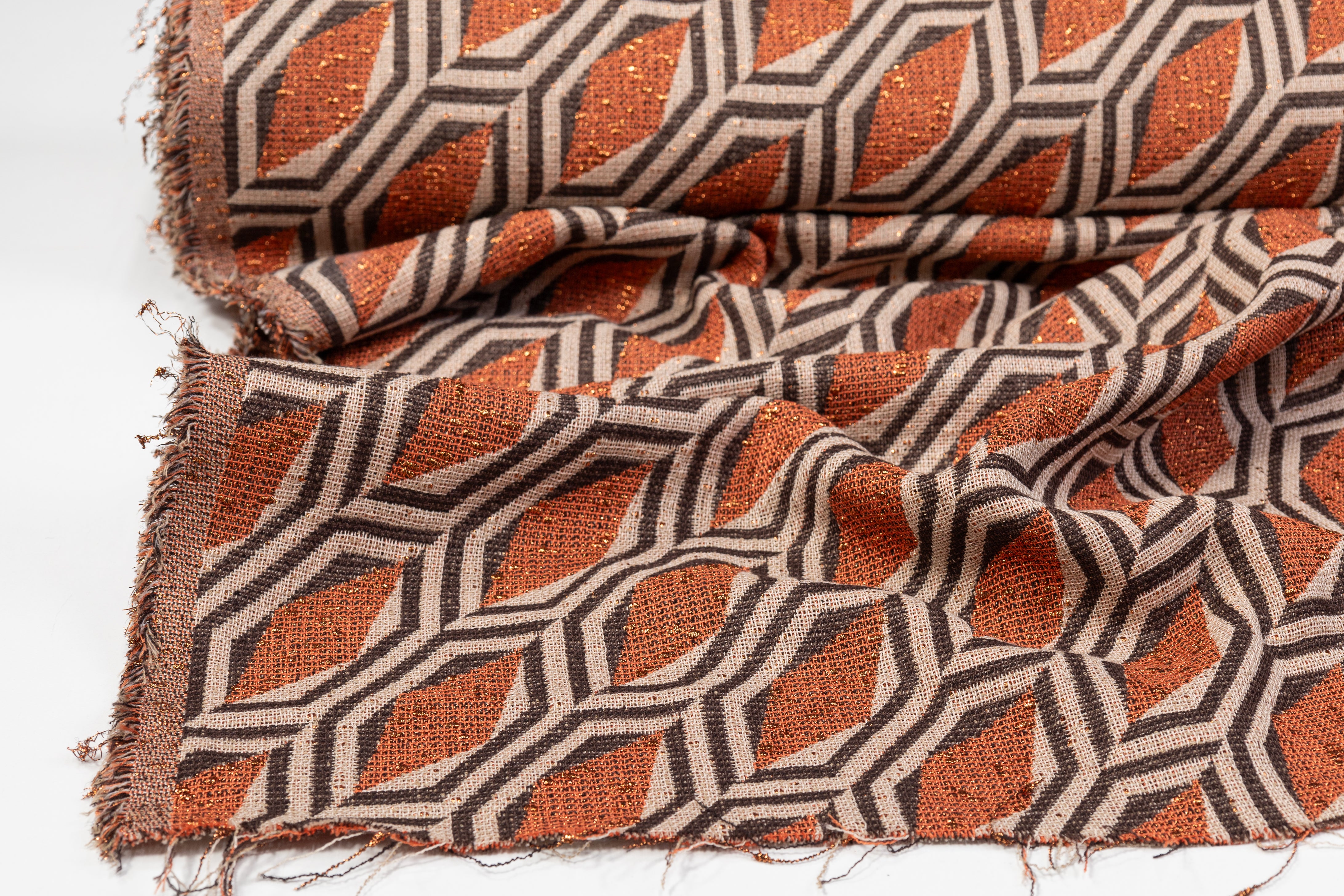 Abstract Metallic Italian Tweed - Orange / Beige