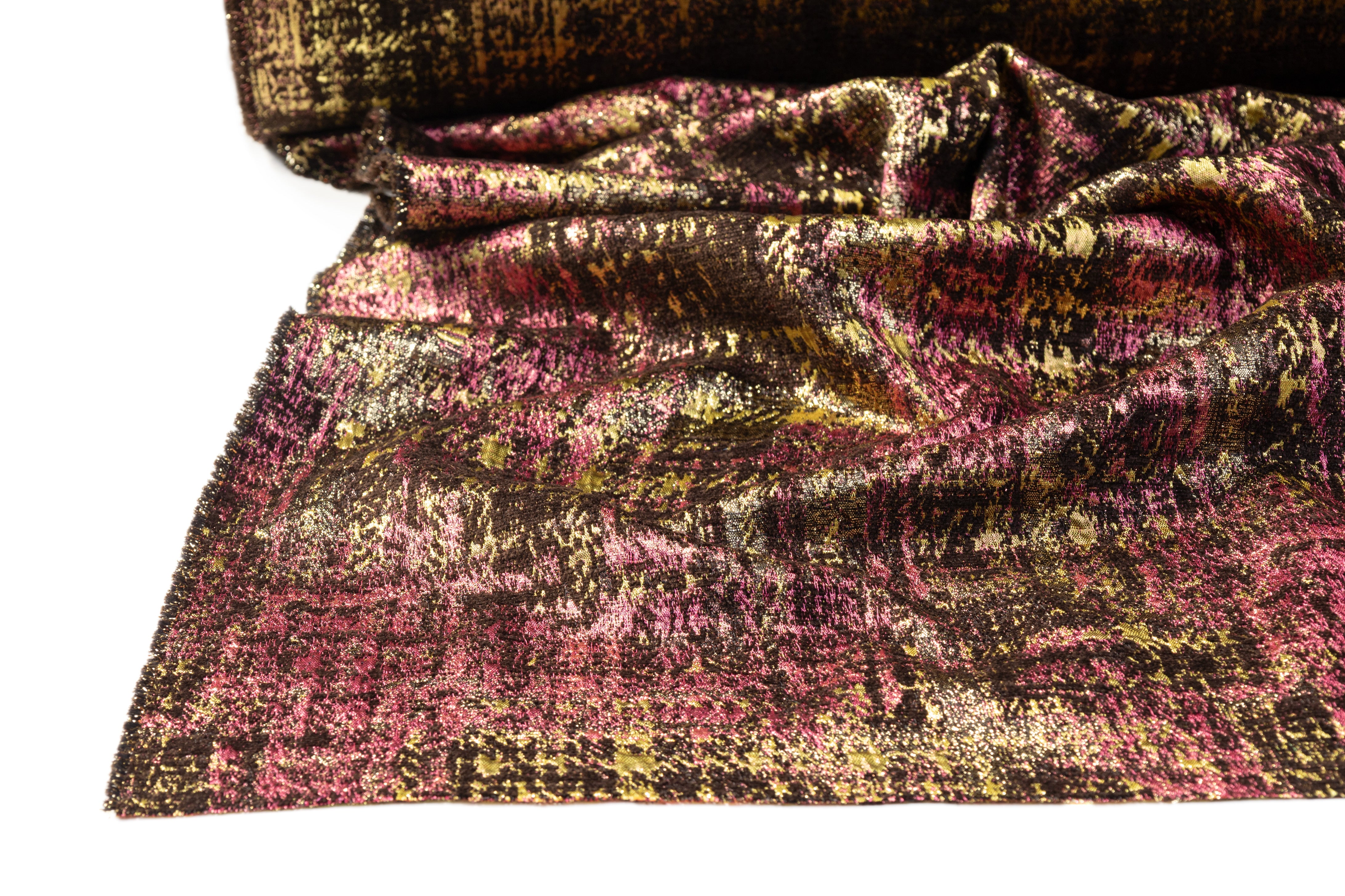 Abstract Metallic Italian Chenille Brocade - Pink / Gold / Brown