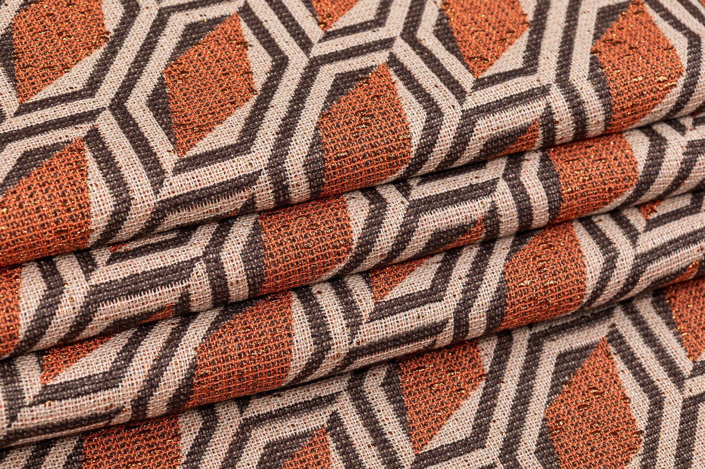 Abstract Metallic Italian Tweed - Orange / Beige
