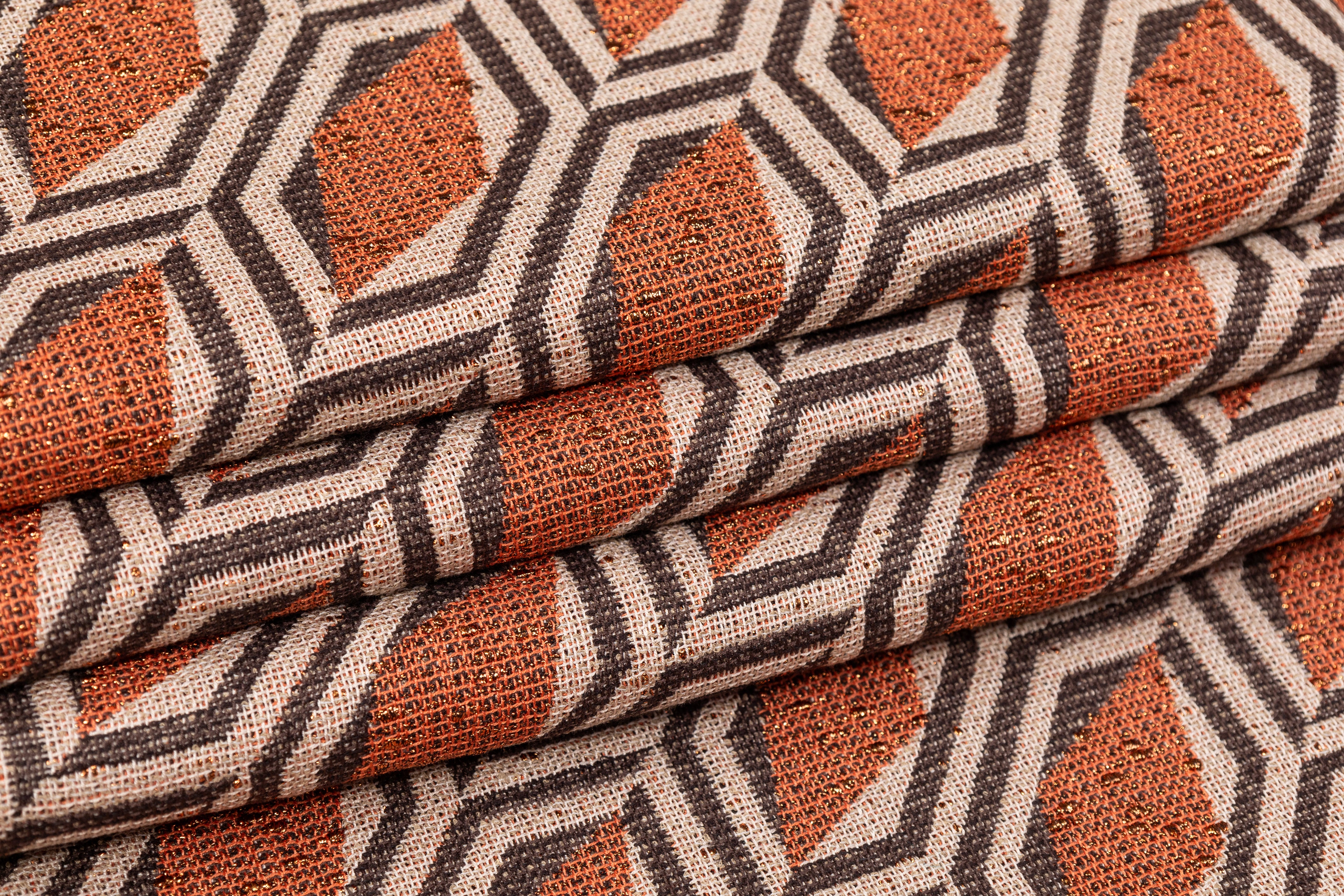 Abstract Metallic Italian Tweed - Orange / Beige
