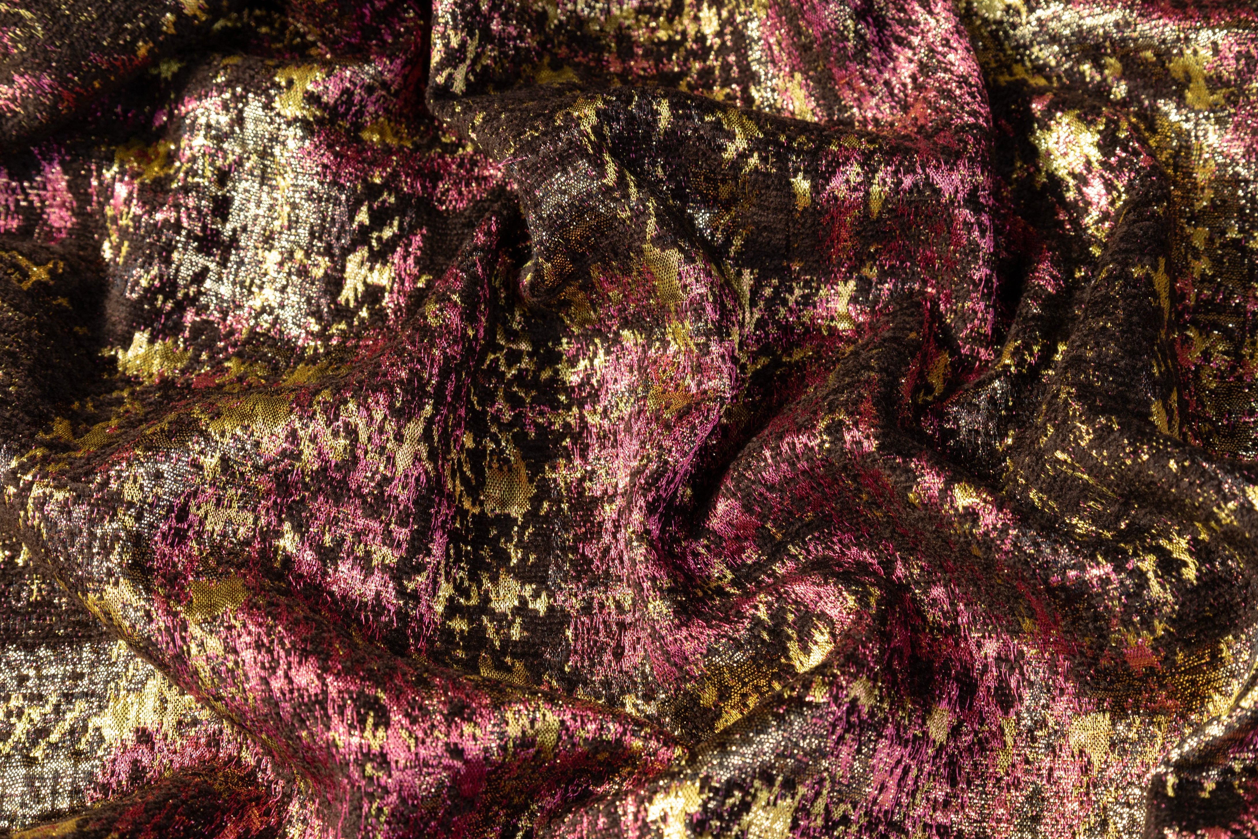 Abstract Metallic Italian Chenille Brocade - Pink / Gold / Brown