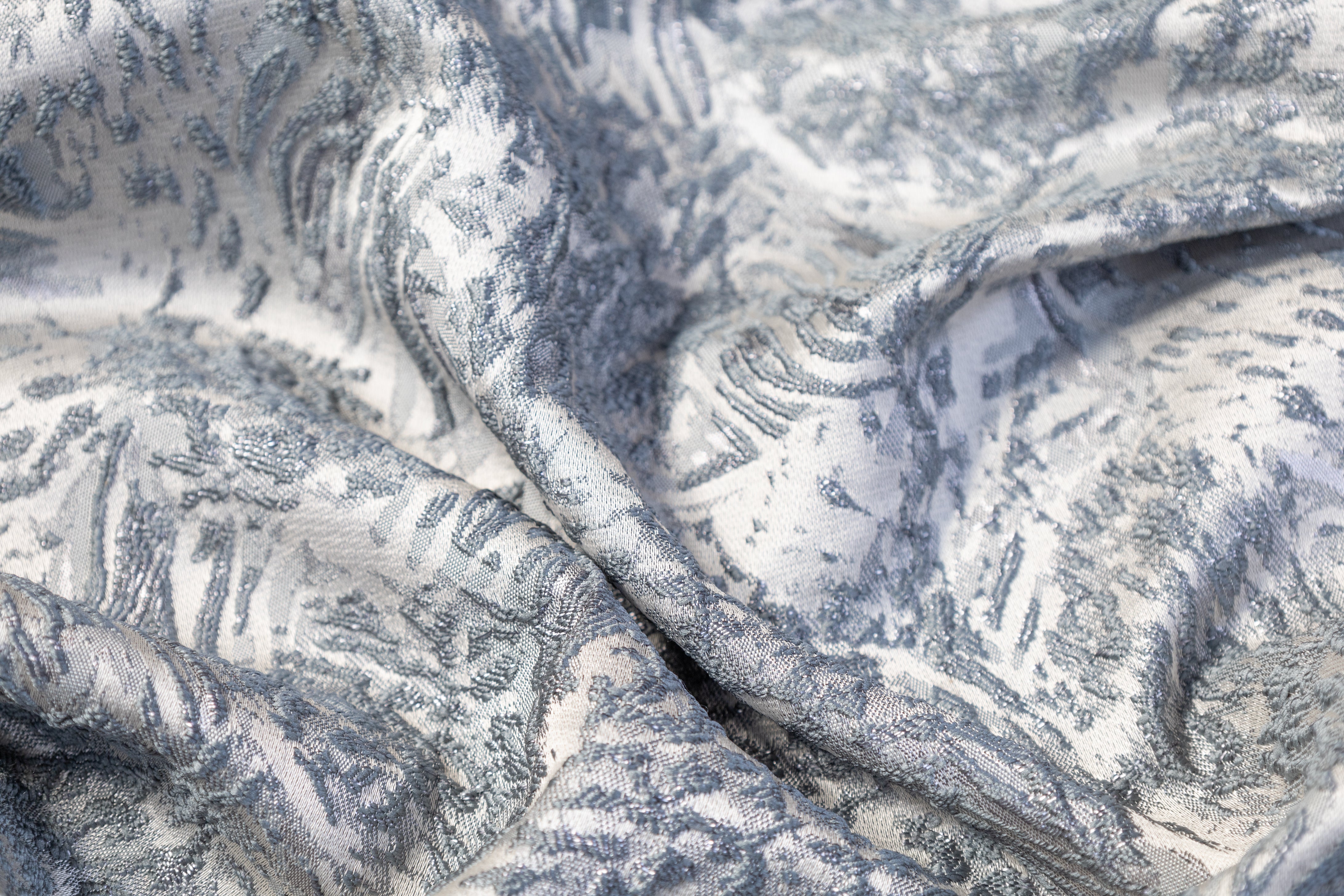 Abstract Metallic Cloqué Brocade - Blue Gray