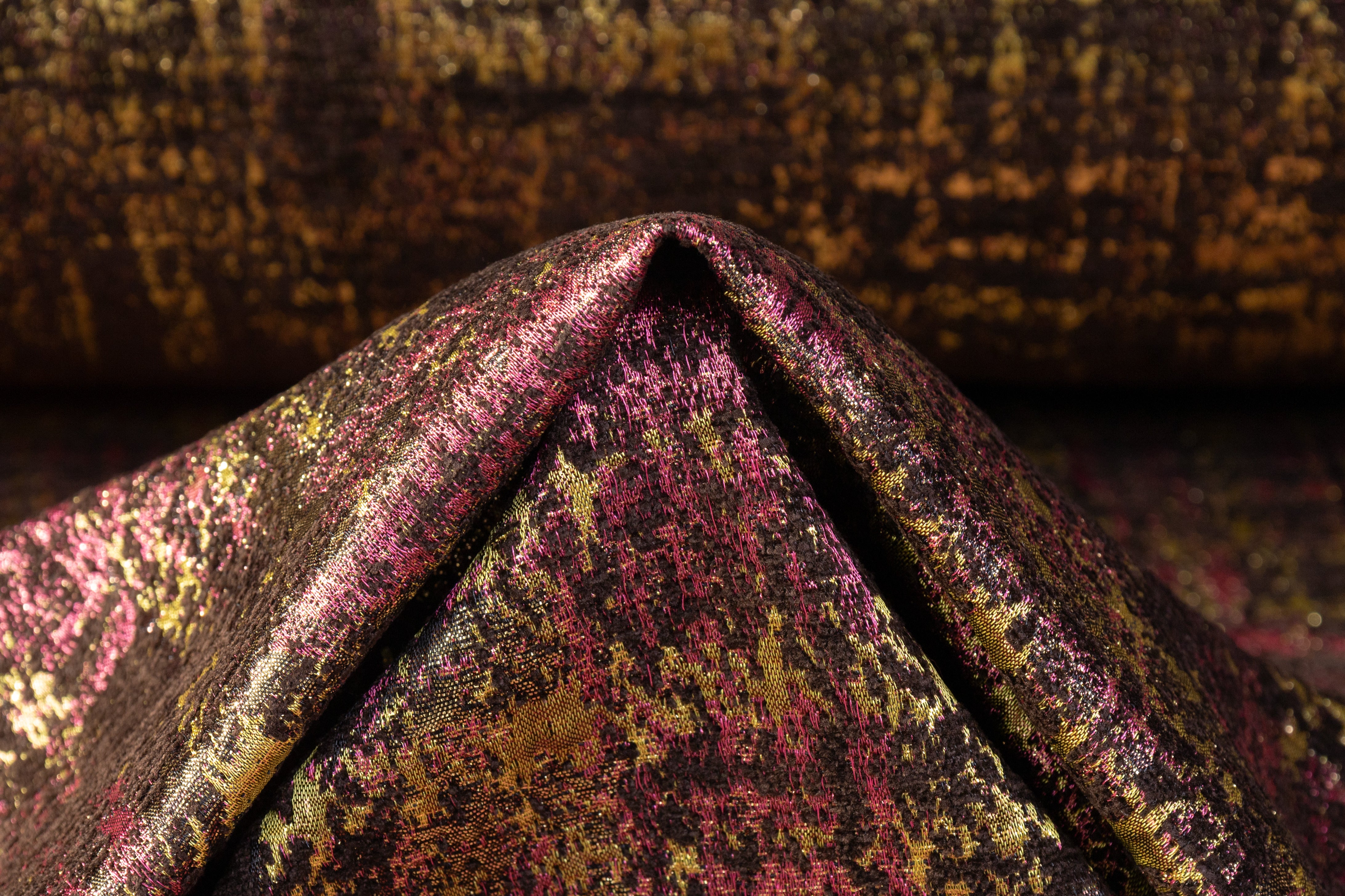 Abstract Metallic Italian Chenille Brocade - Pink / Gold / Brown