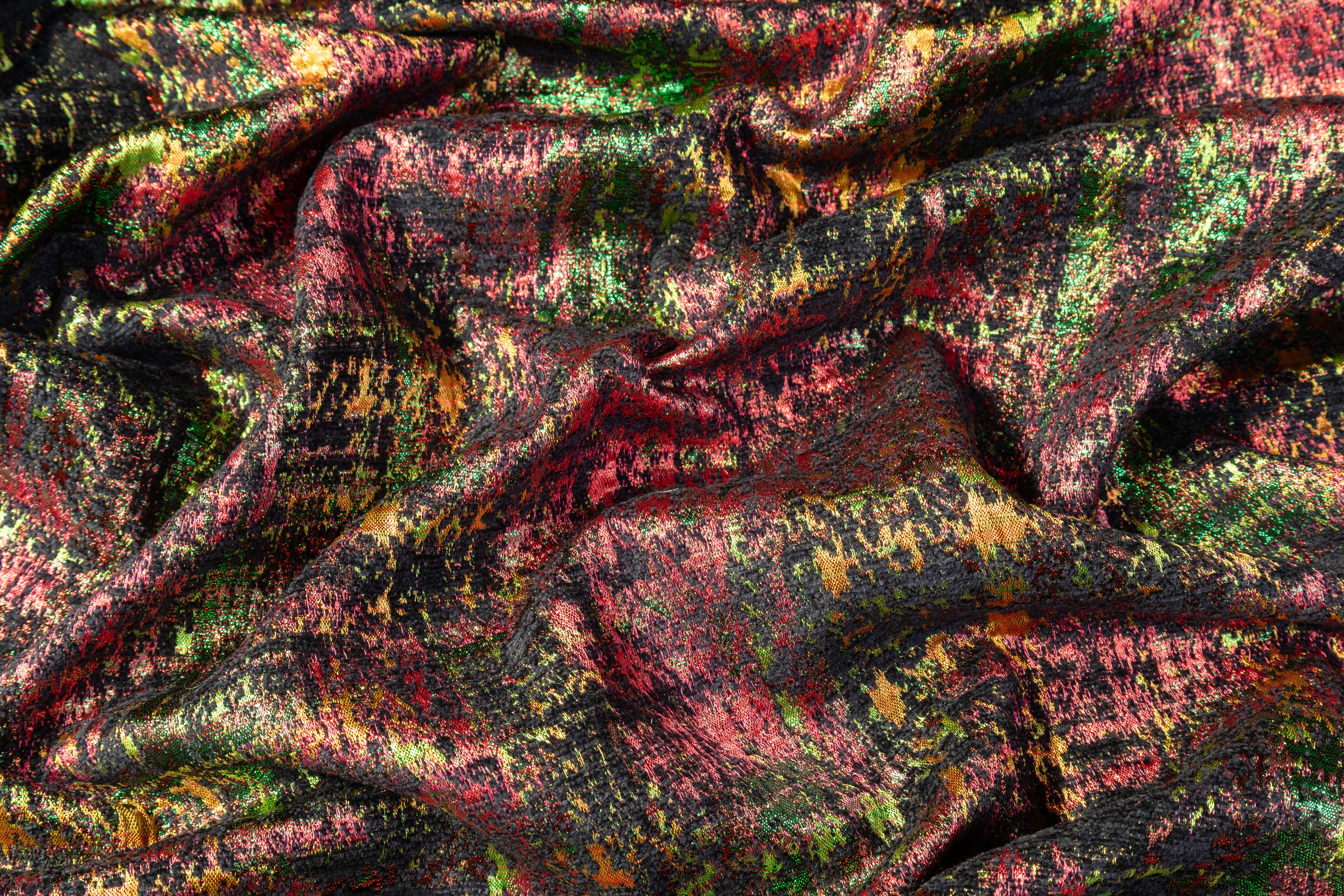 Abstract Metallic Italian Chenille Brocade - Pink / Green / Gold / Black