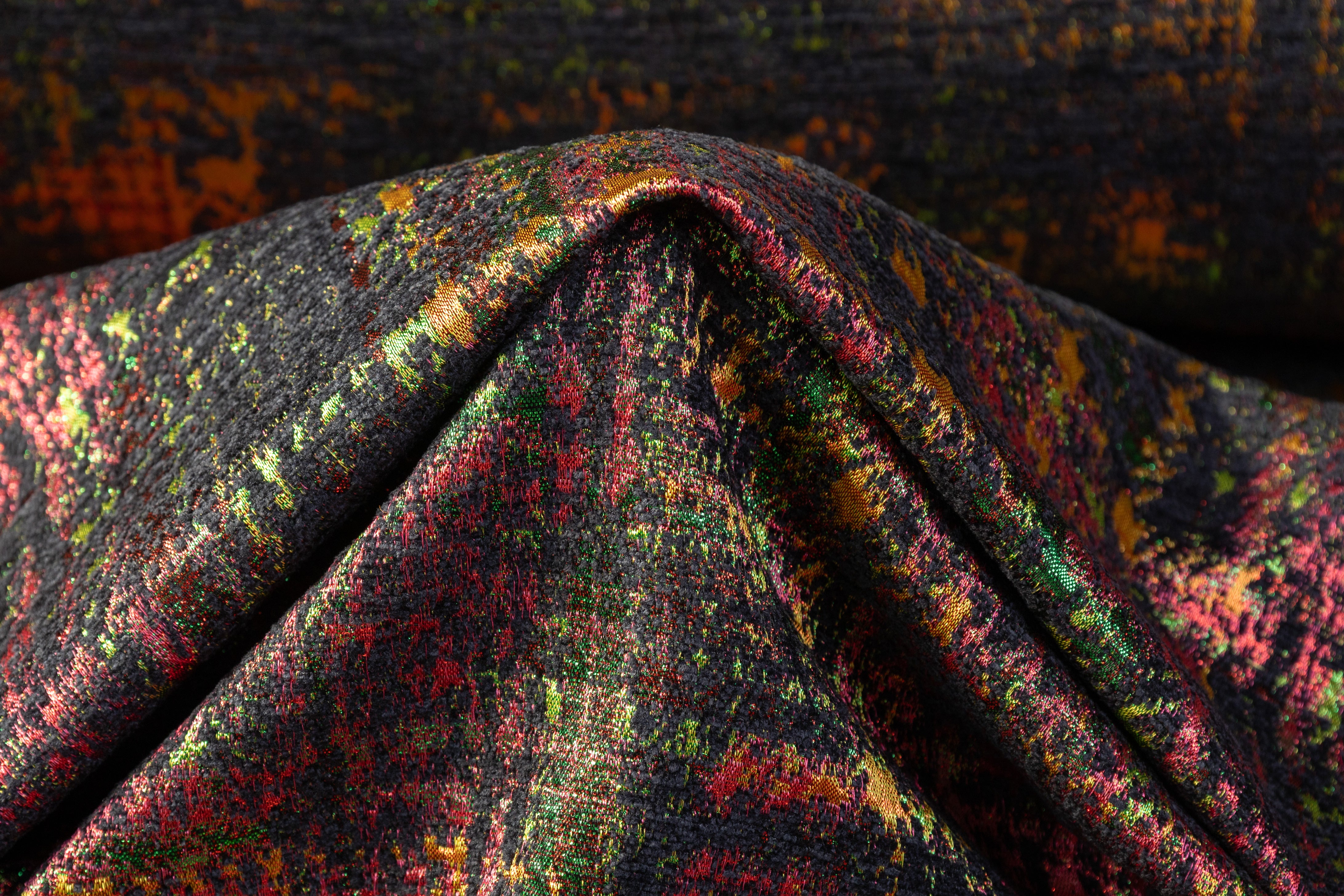 Abstract Metallic Italian Chenille Brocade - Pink / Green / Gold / Black