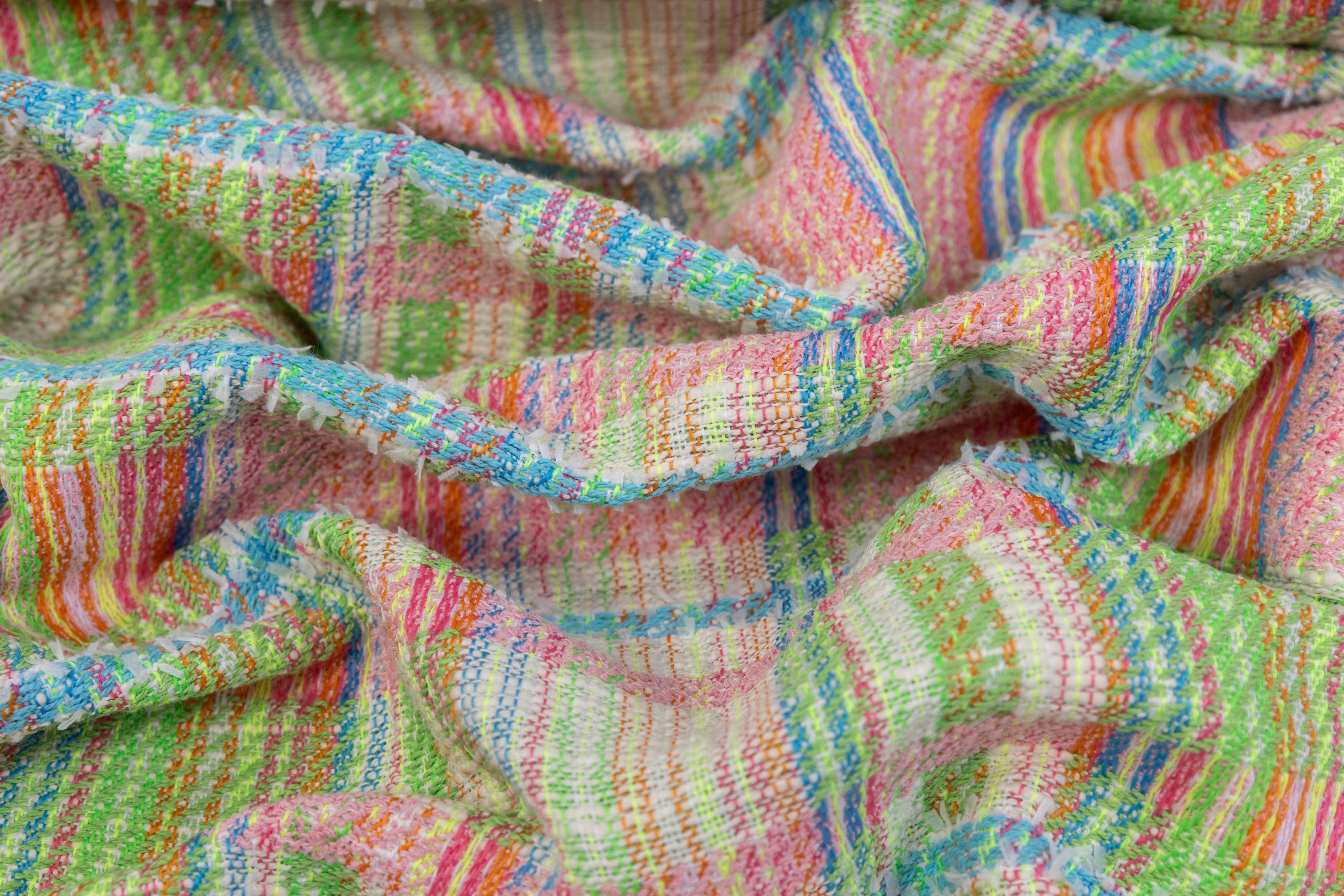Checked Italian Cotton Blend Tweed - Pink / Green