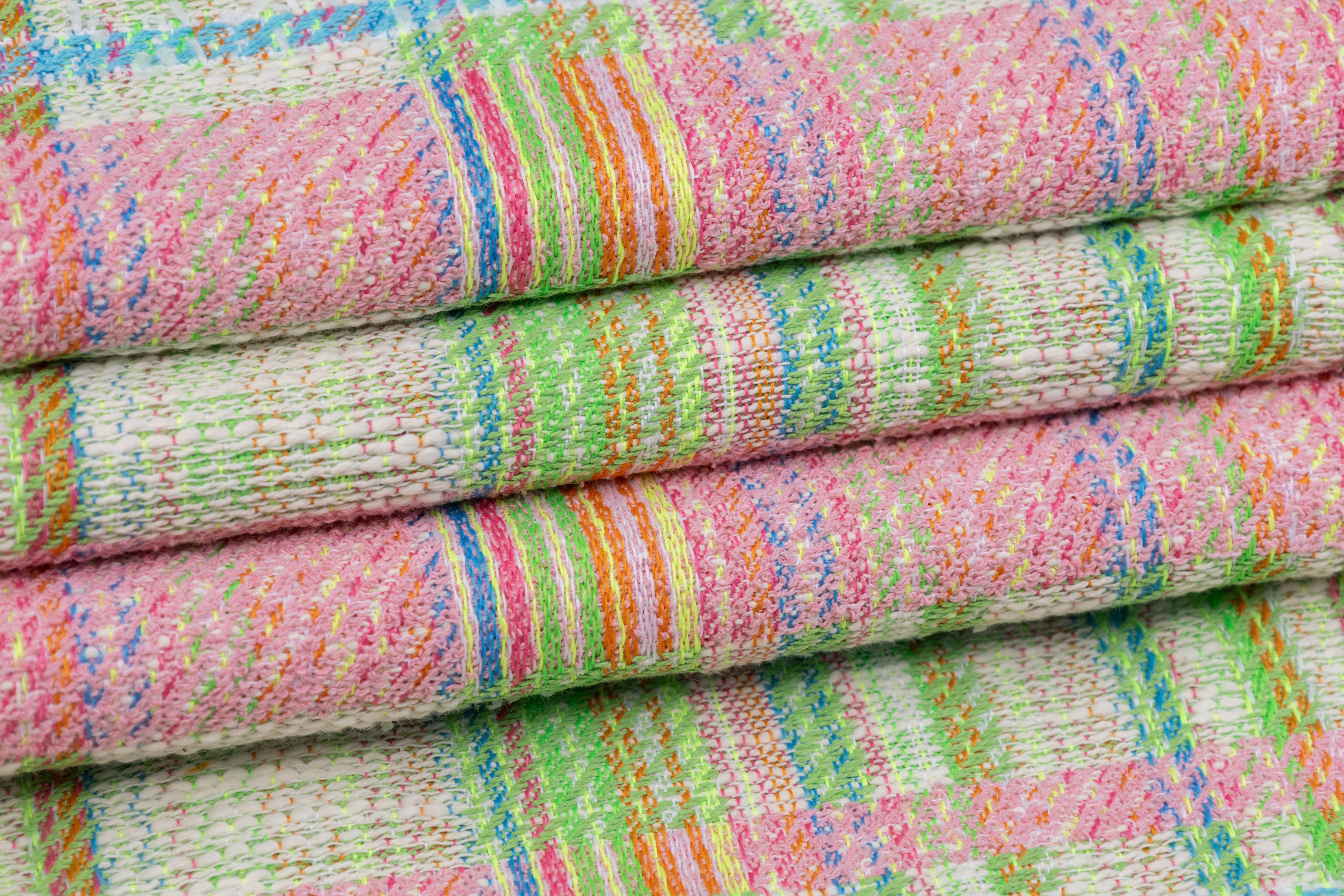 Checked Italian Cotton Blend Tweed - Pink / Green