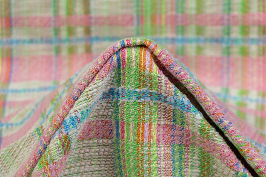 Checked Italian Cotton Blend Tweed - Pink / Green