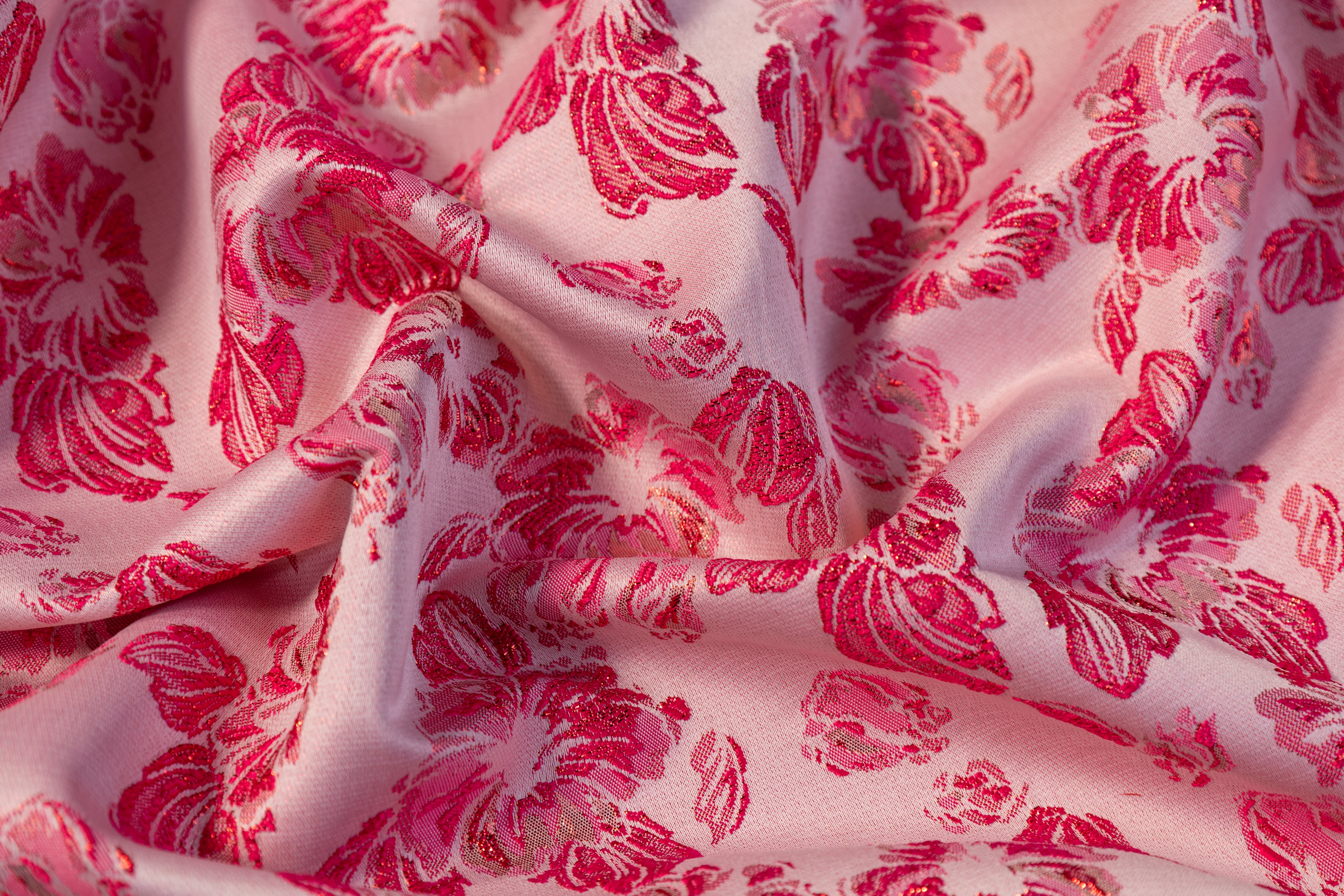 Floral Metallic Brocade - Magenta