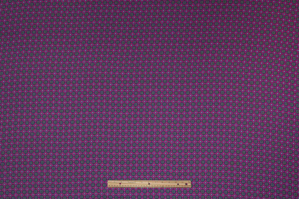 Foulard Medallion Italian Silk Twill - Fuchsia / Blue