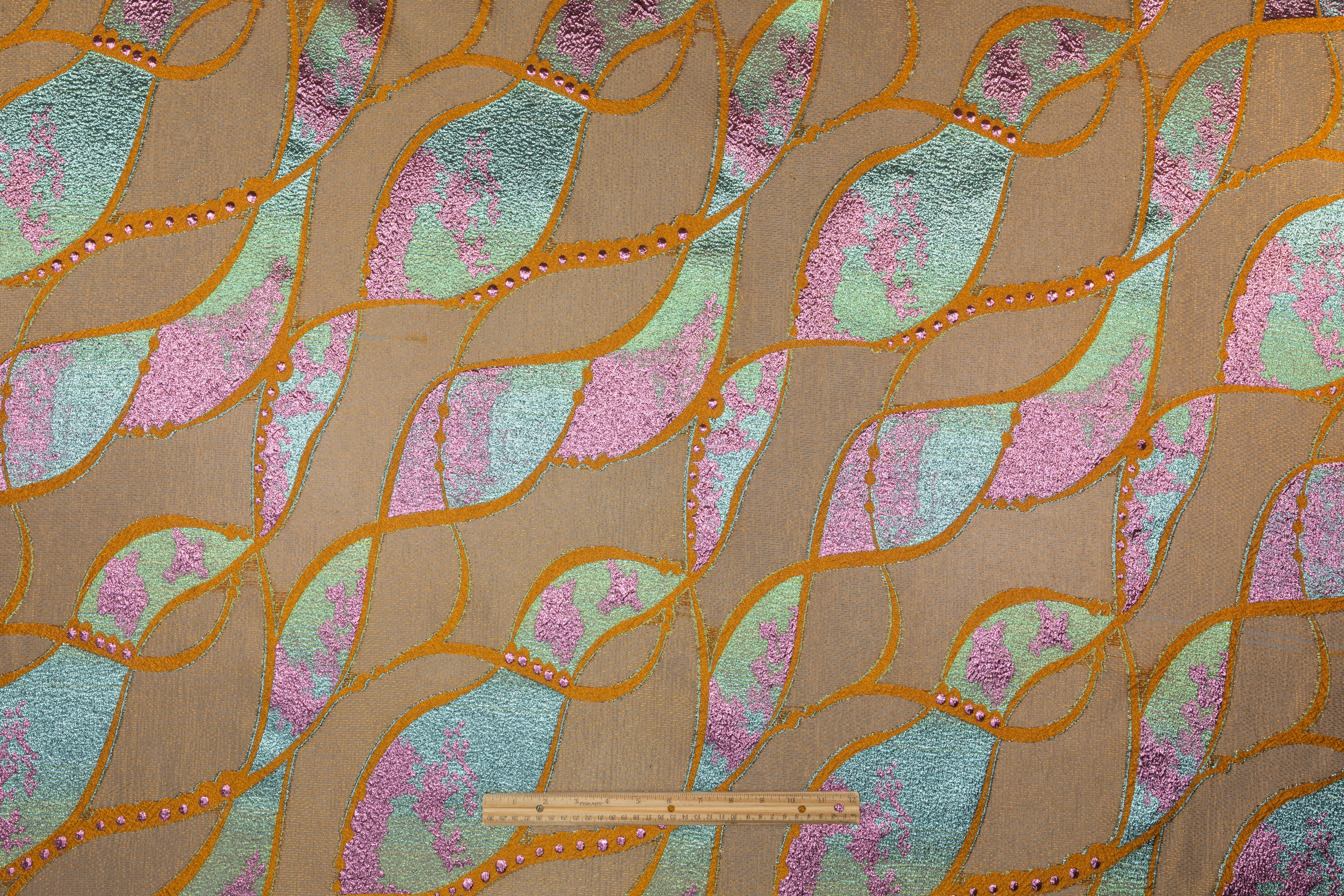 Abstract Metallic Italian Fil Coupé Brocade - Copper / Fuchsia / Turquoise