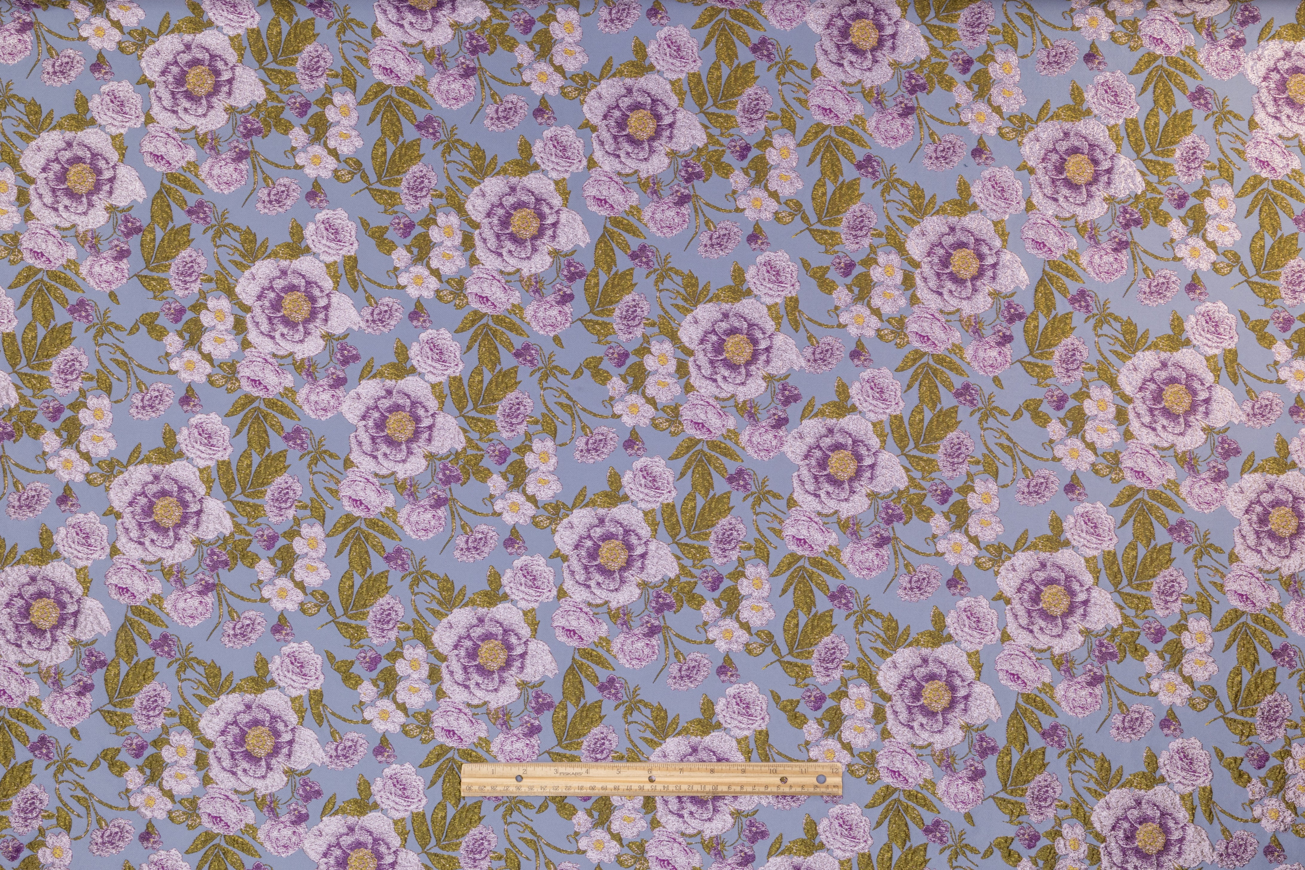 Floral Italian Brocade - Periwinkle / Moss Green / Violet