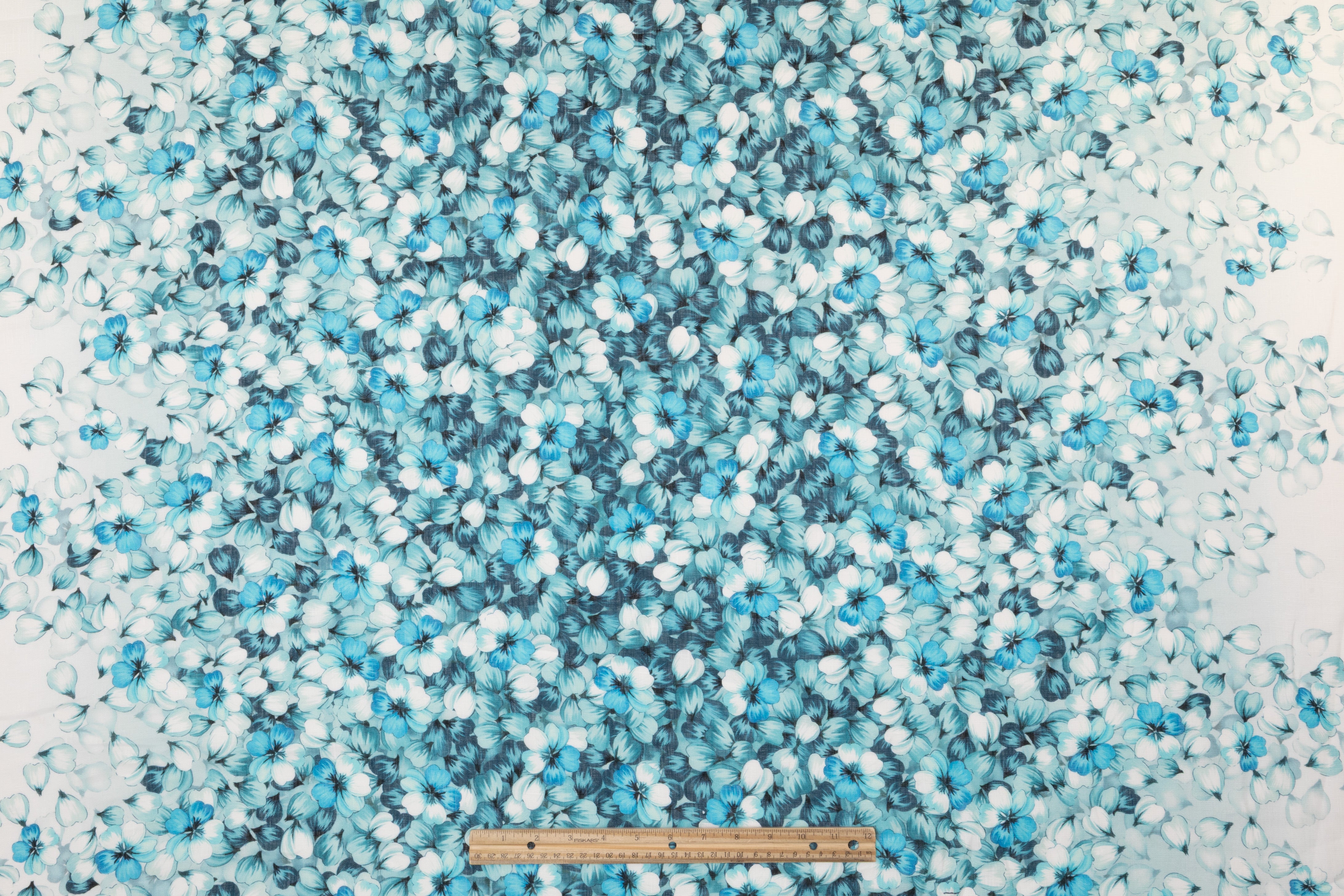 Floral Italian Linen - Aqua Blue
