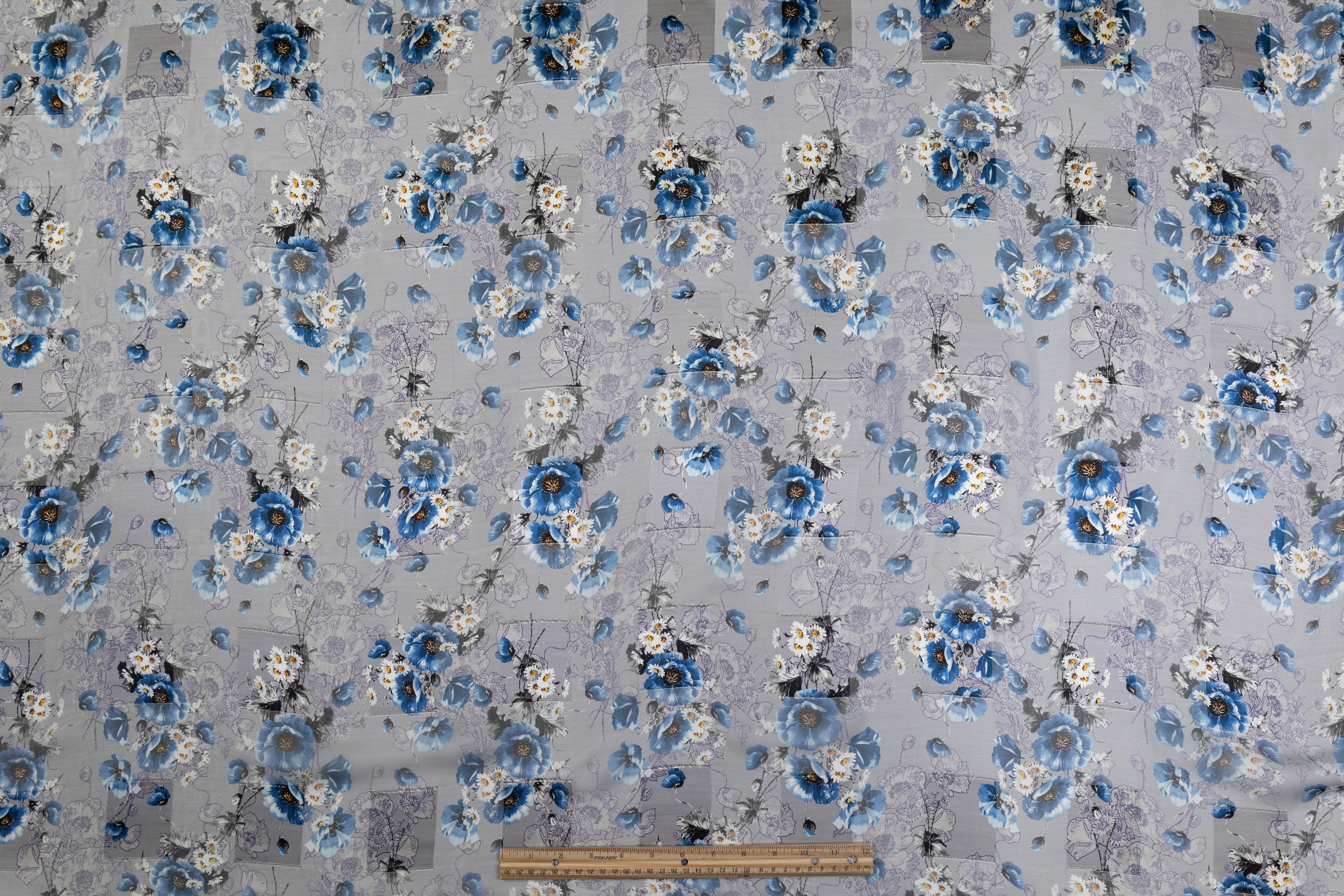 Italian Silk Chiffon Burnout - Blue / Gray