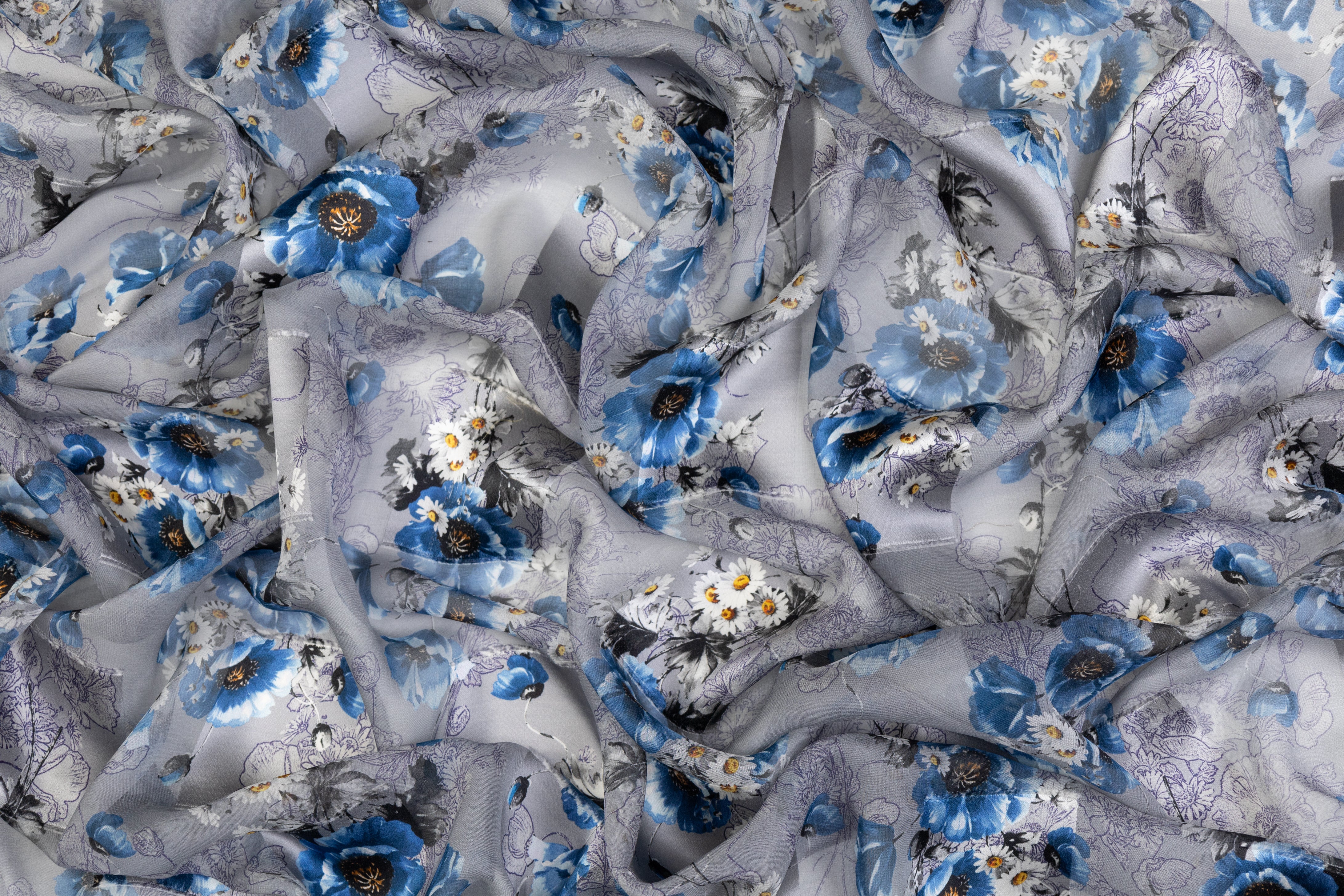 Italian Silk Chiffon Burnout - Blue / Gray