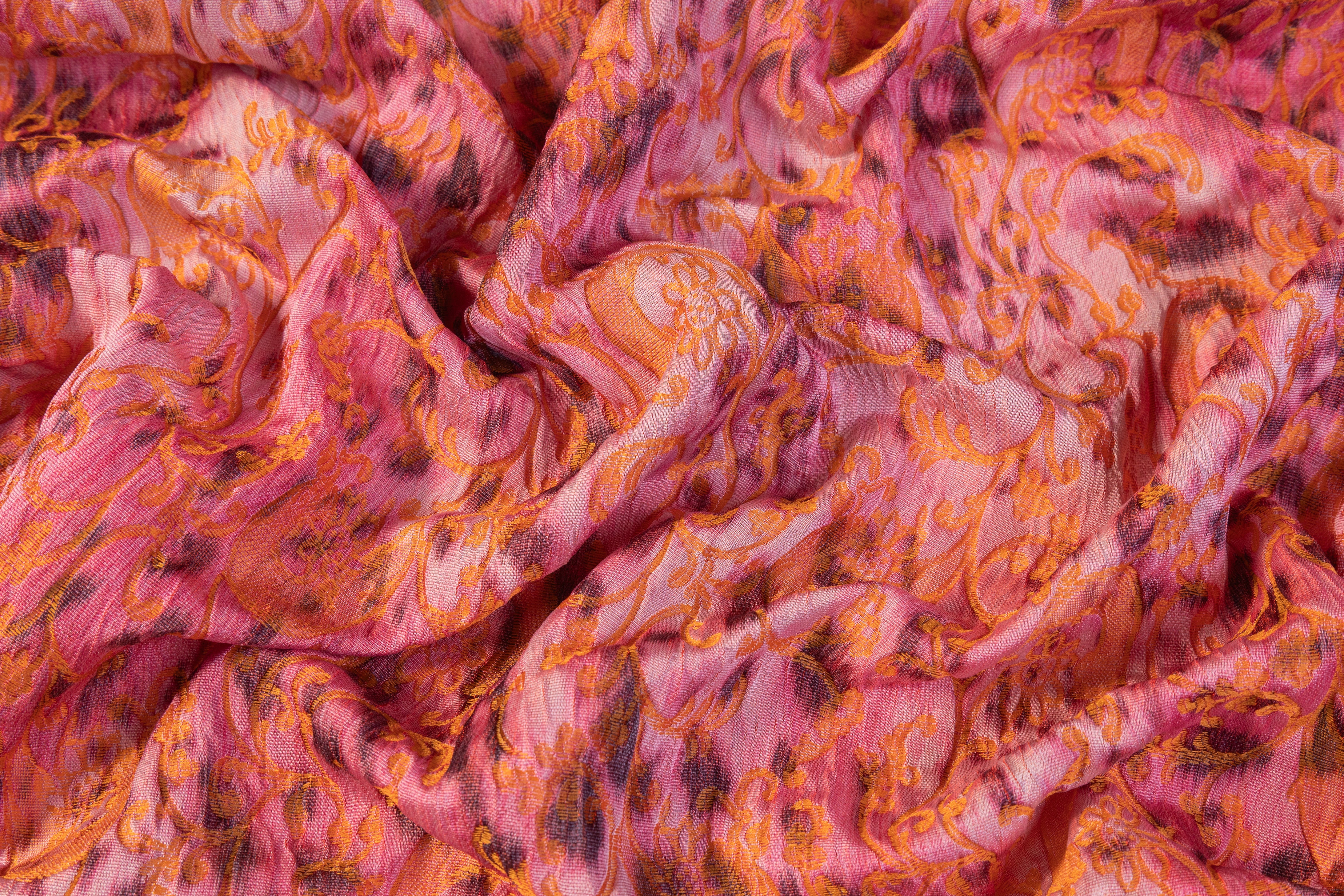 Crinkled Baroque Italian Chiné Brocade - Coral Pink