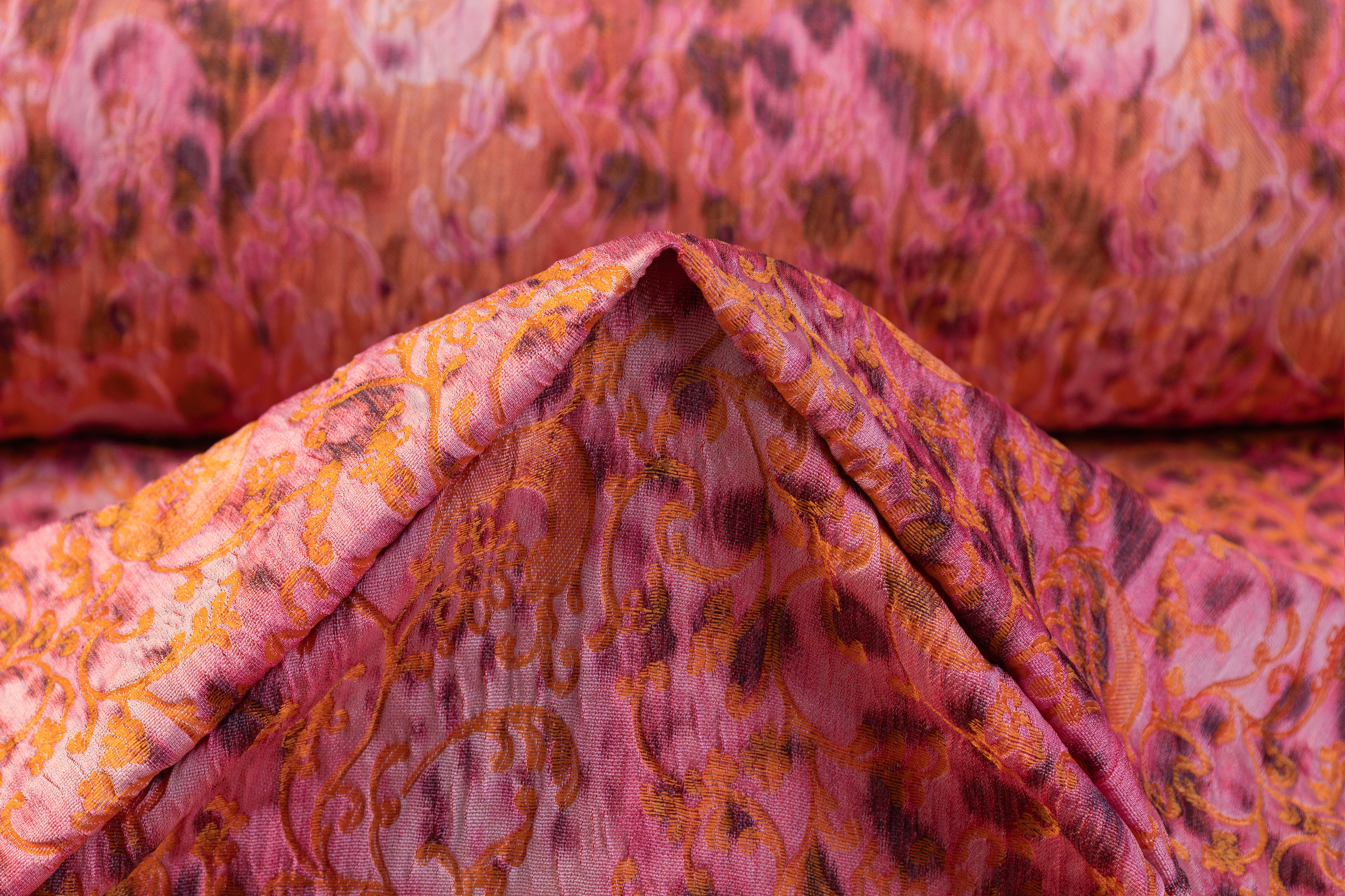Crinkled Baroque Italian Chiné Brocade - Coral Pink