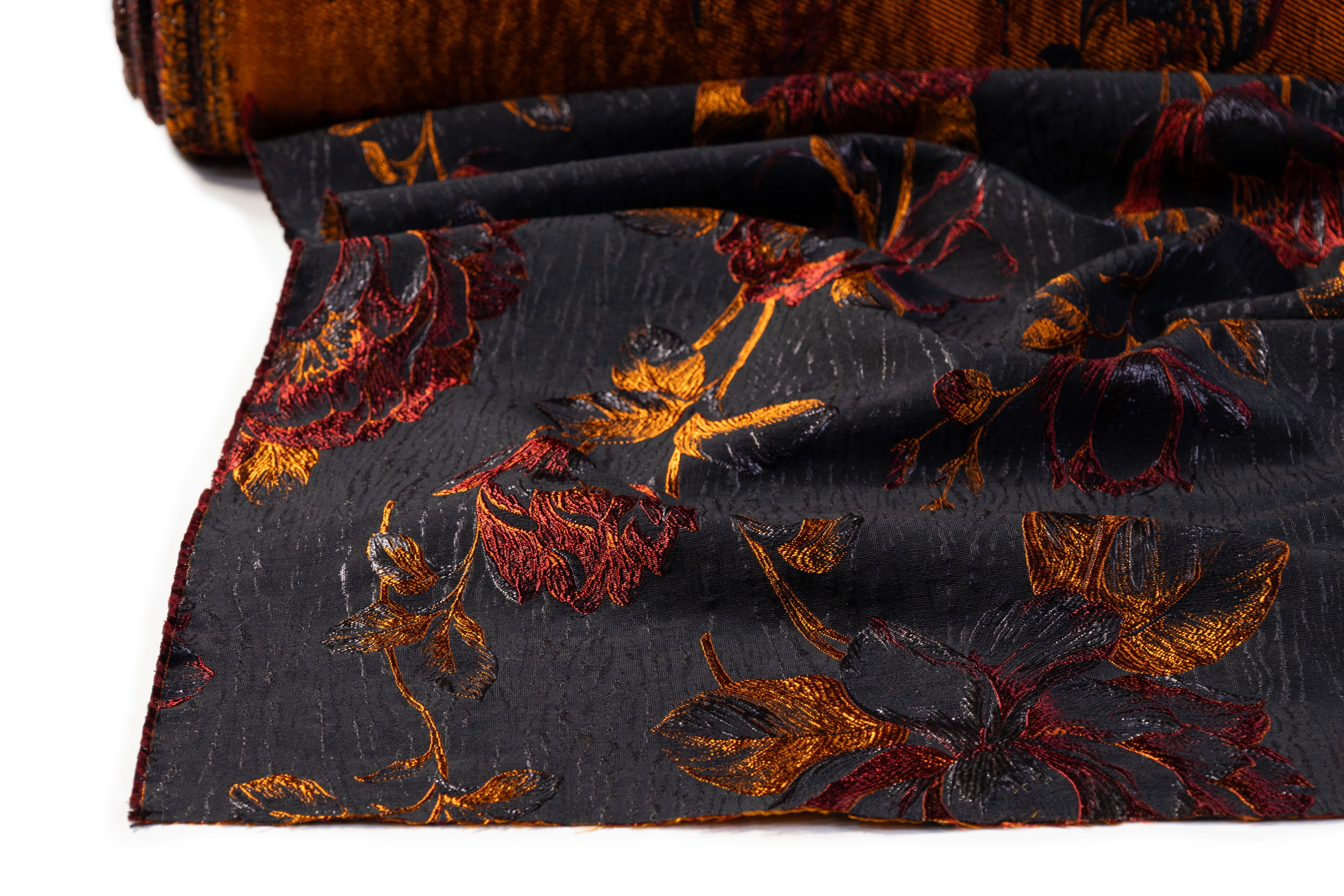 Floral Italian Brocade - Orange / Burgundy / Black