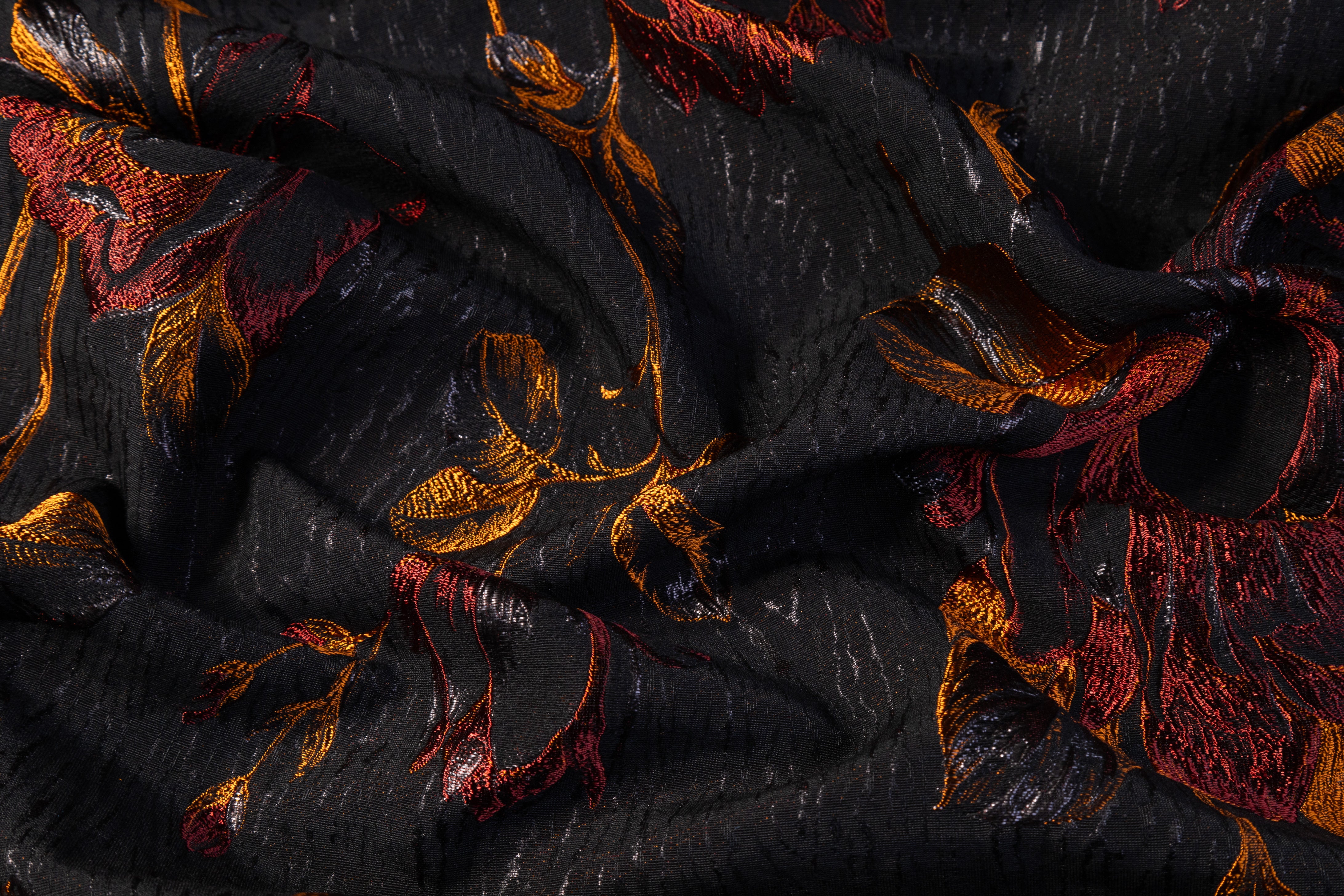 Floral Italian Brocade - Orange / Burgundy / Black