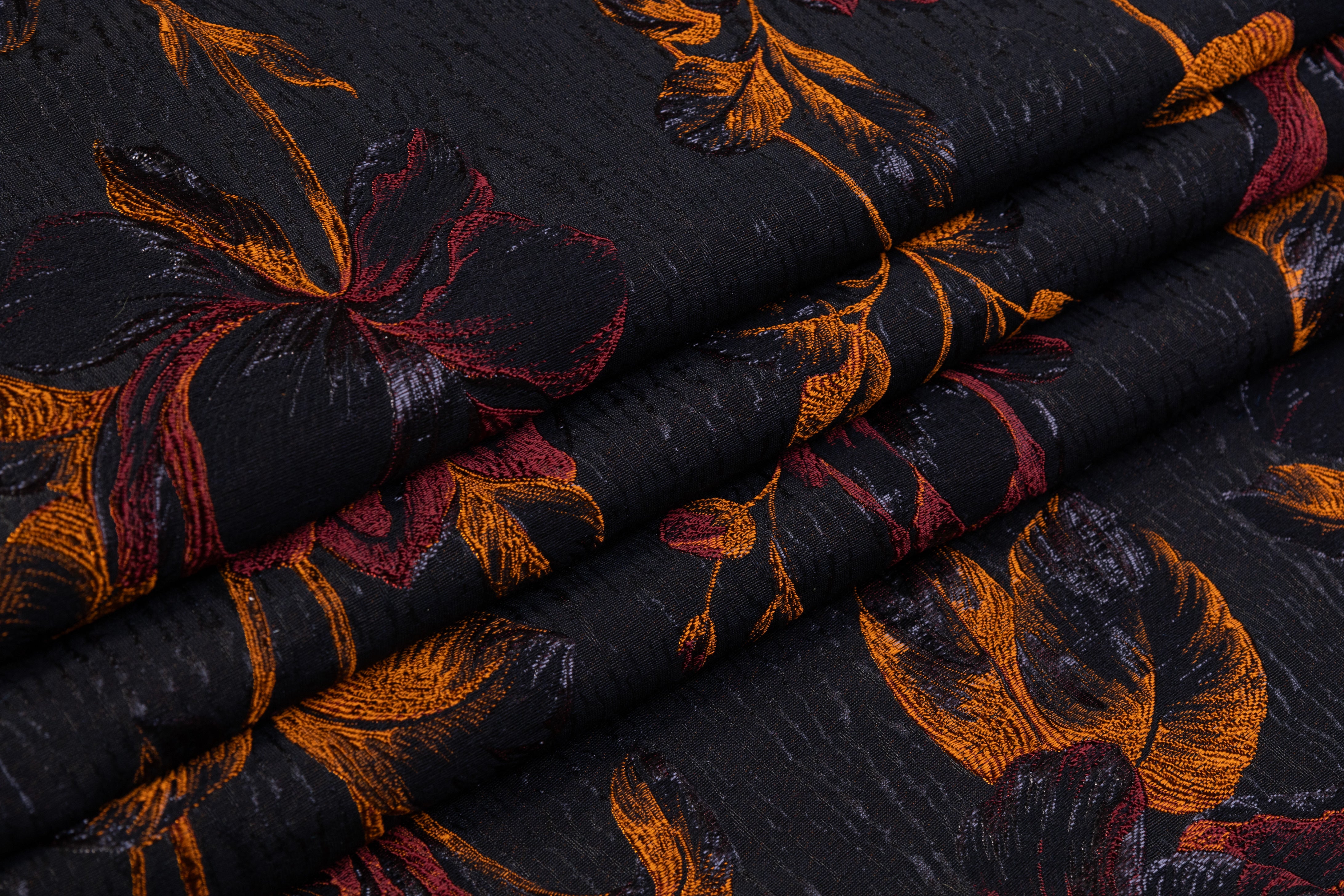 Floral Italian Brocade - Orange / Burgundy / Black