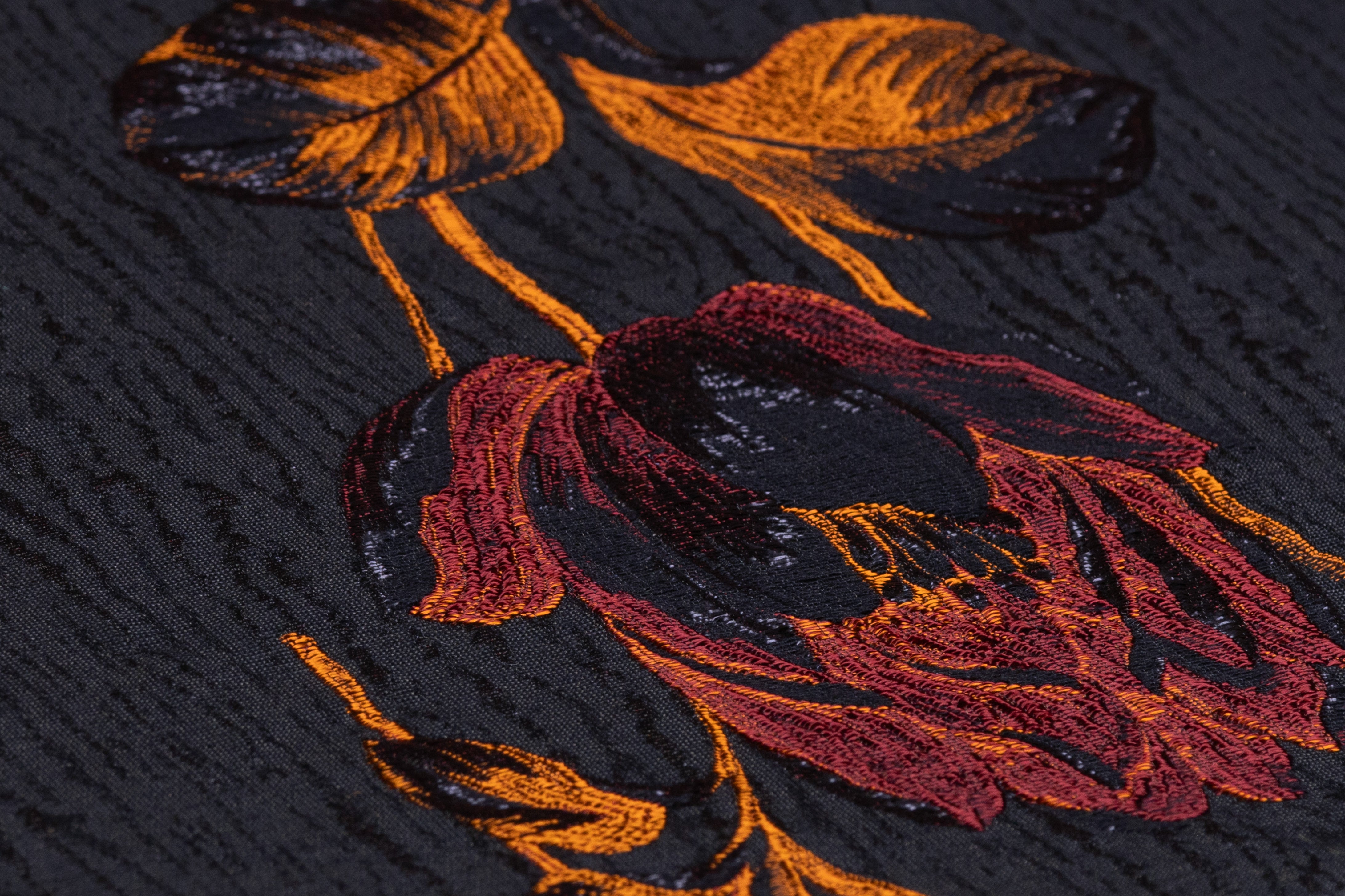 Floral Italian Brocade - Orange / Burgundy / Black