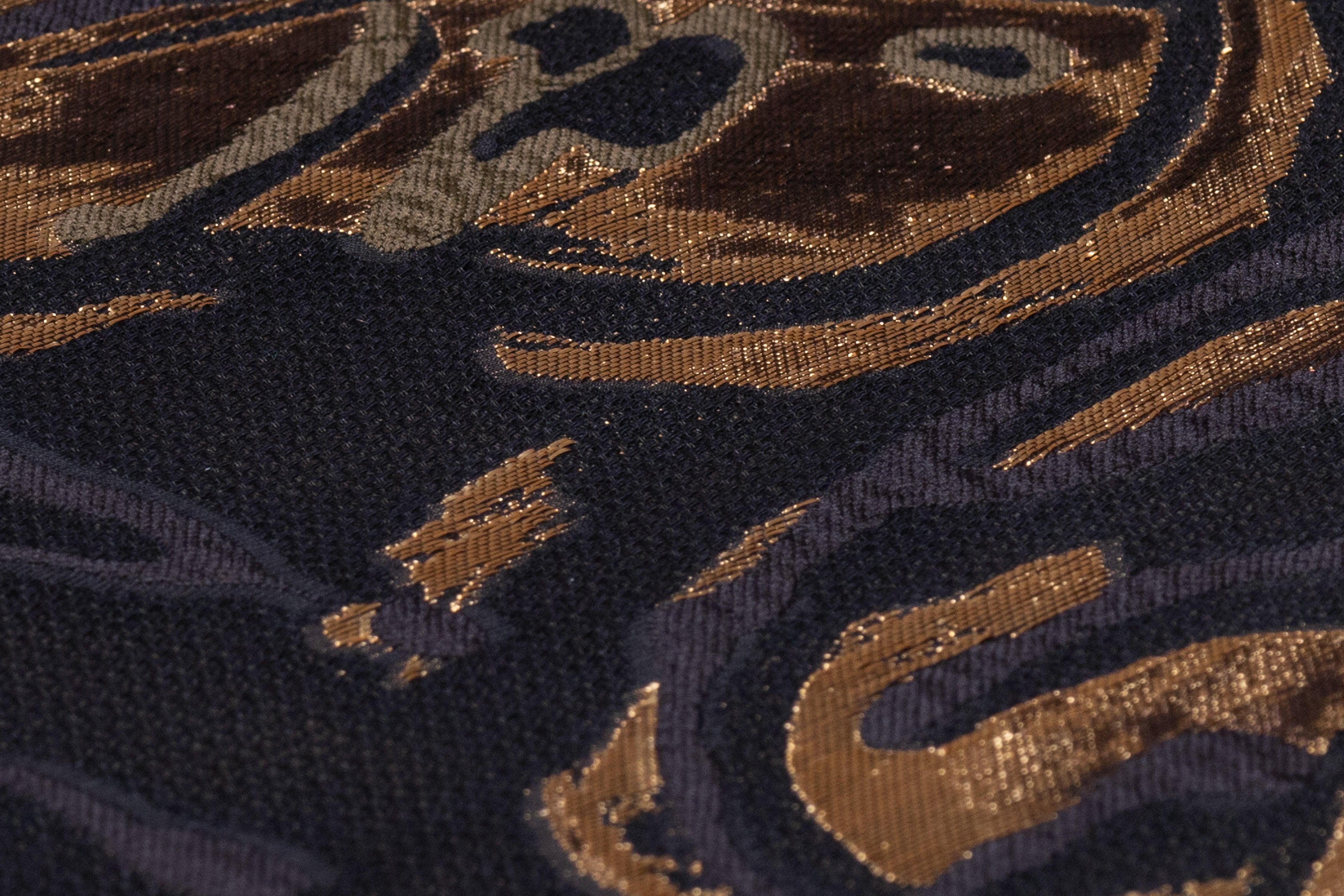 Border Floral Metallic Italian Silk Blend Brocade - Black / Gold