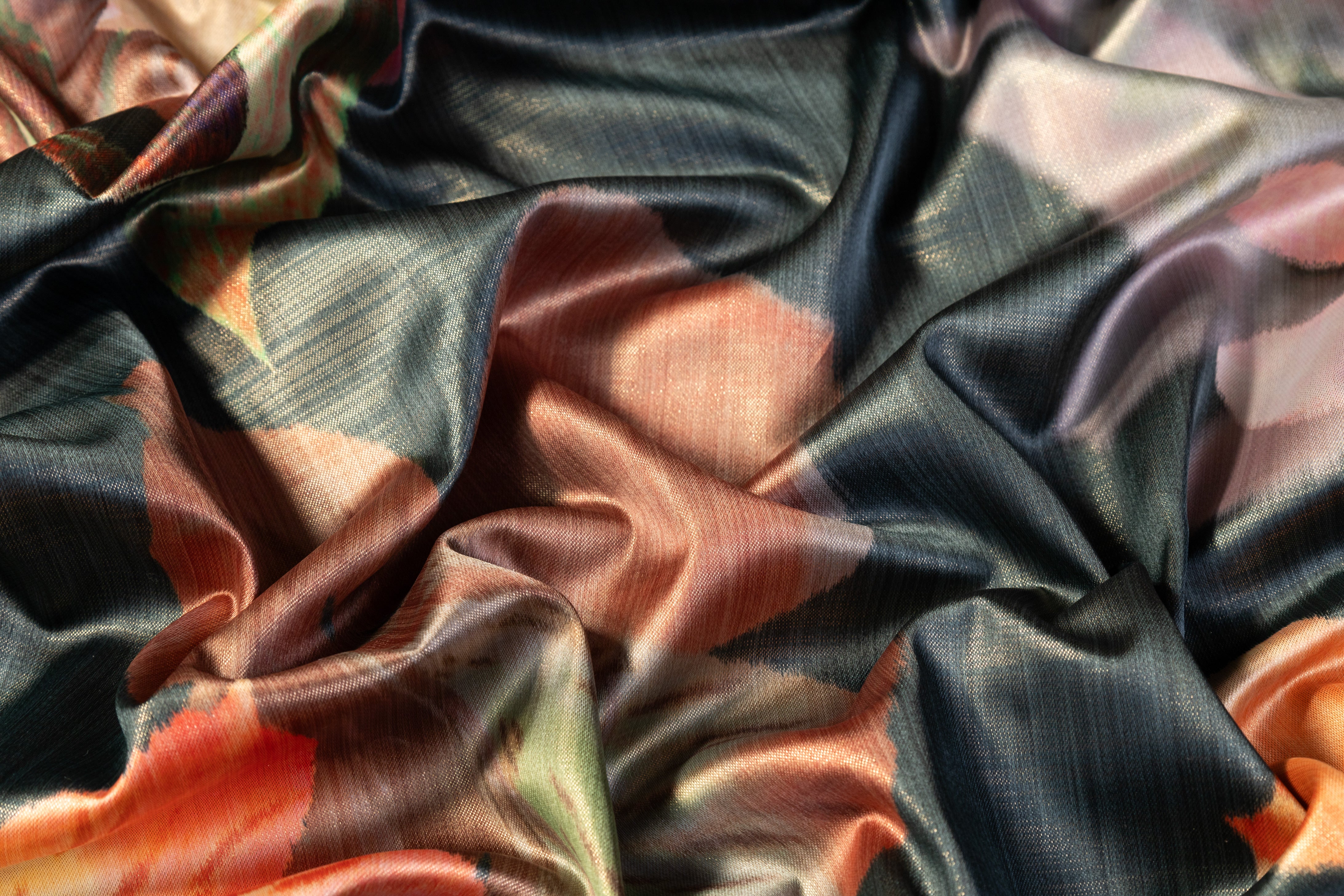 Floral Metallic Italian Chiné - Peach / Blush / Gunmetal Green