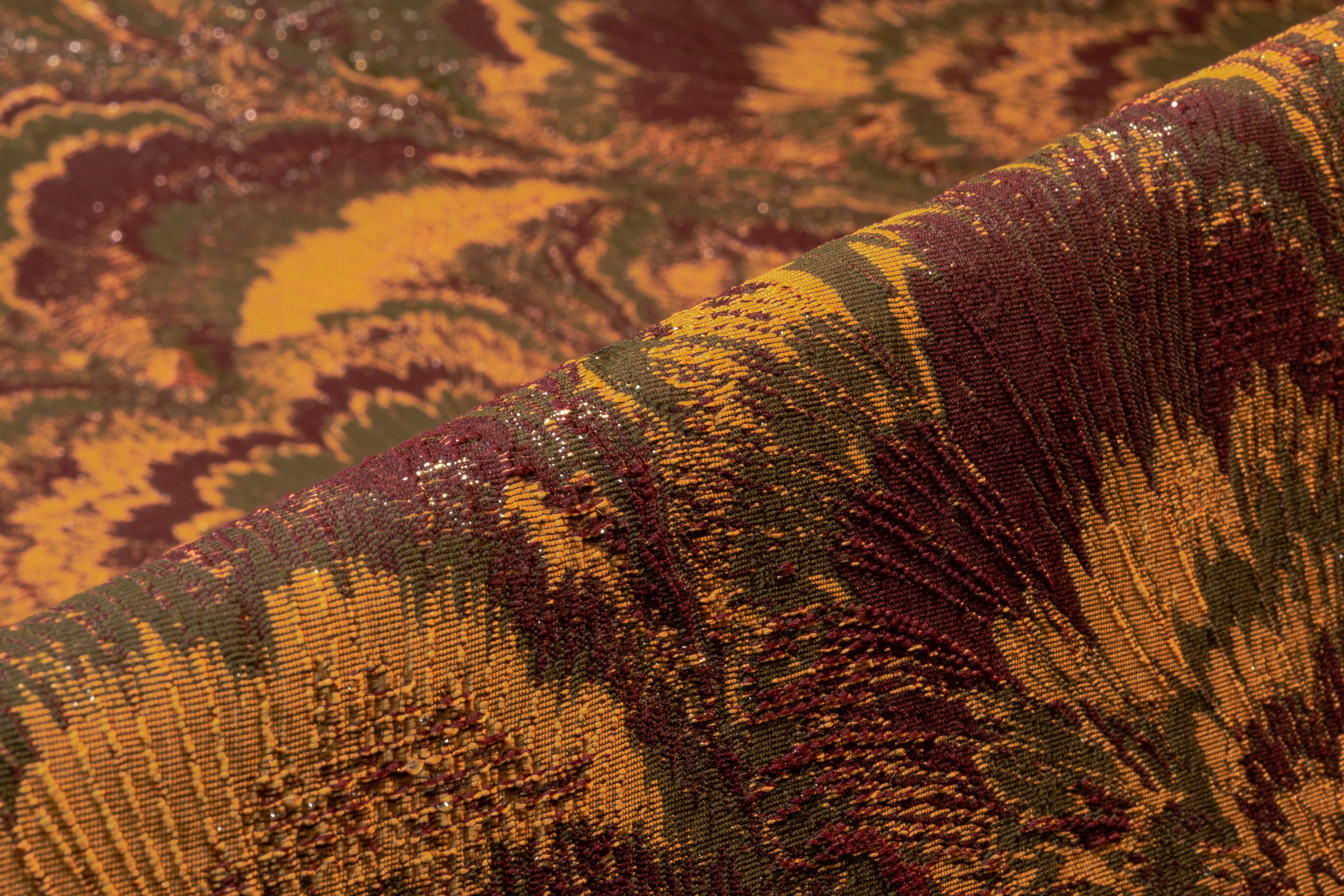 Abstract Metallic Italian Brocade - Burgundy / Olive / Gold