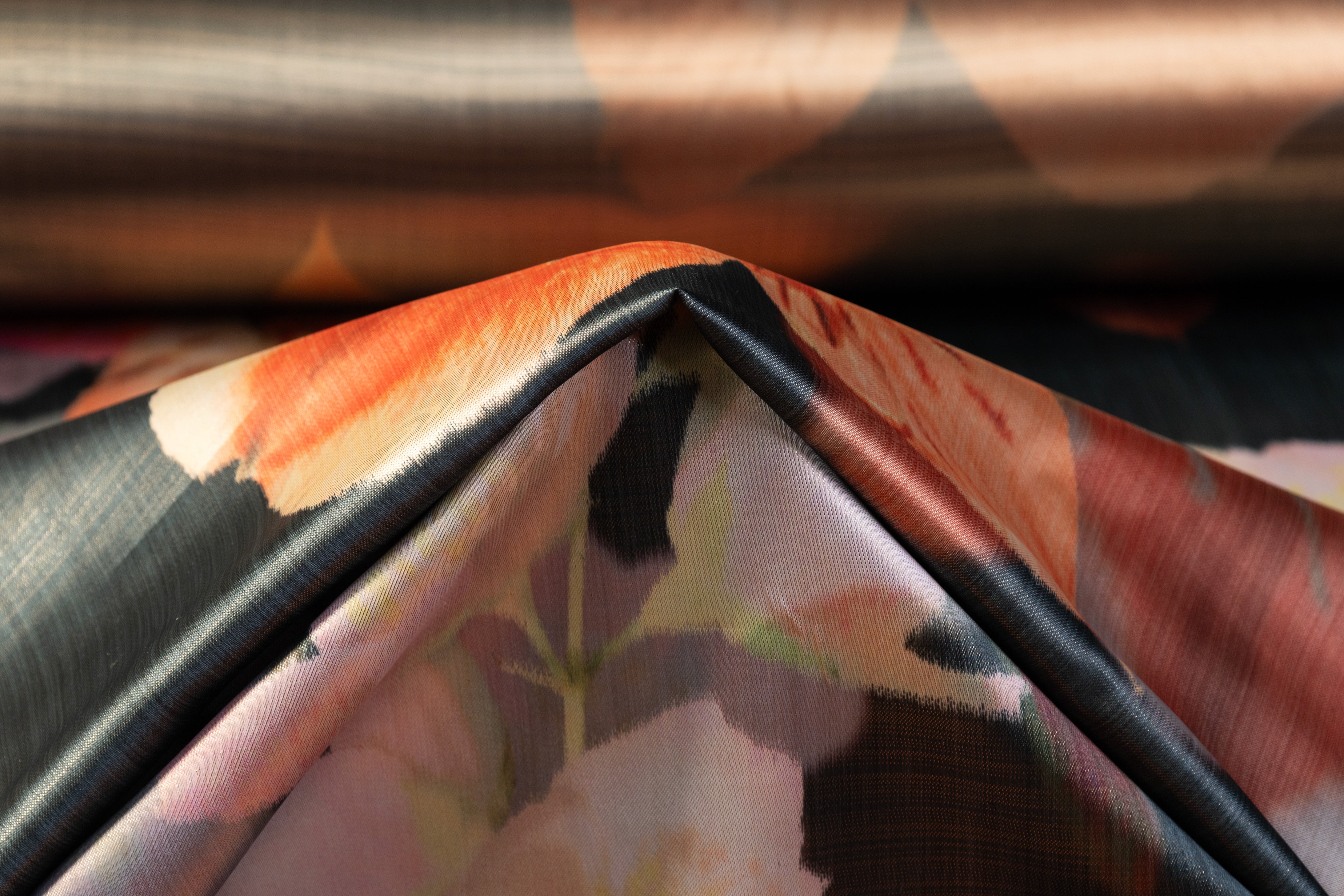 Floral Metallic Italian Chiné - Peach / Blush / Gunmetal Green