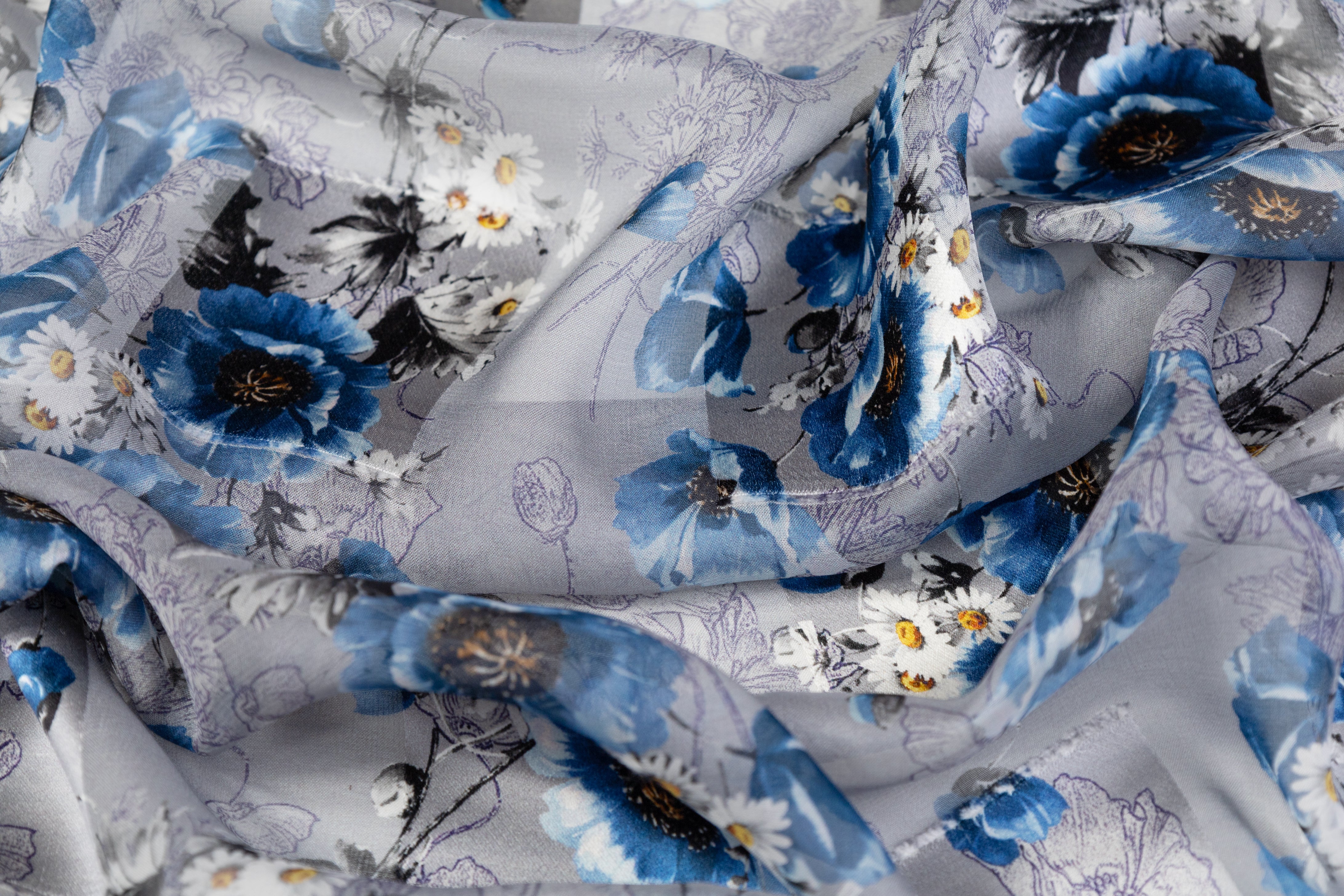 Italian Silk Chiffon Burnout - Blue / Gray