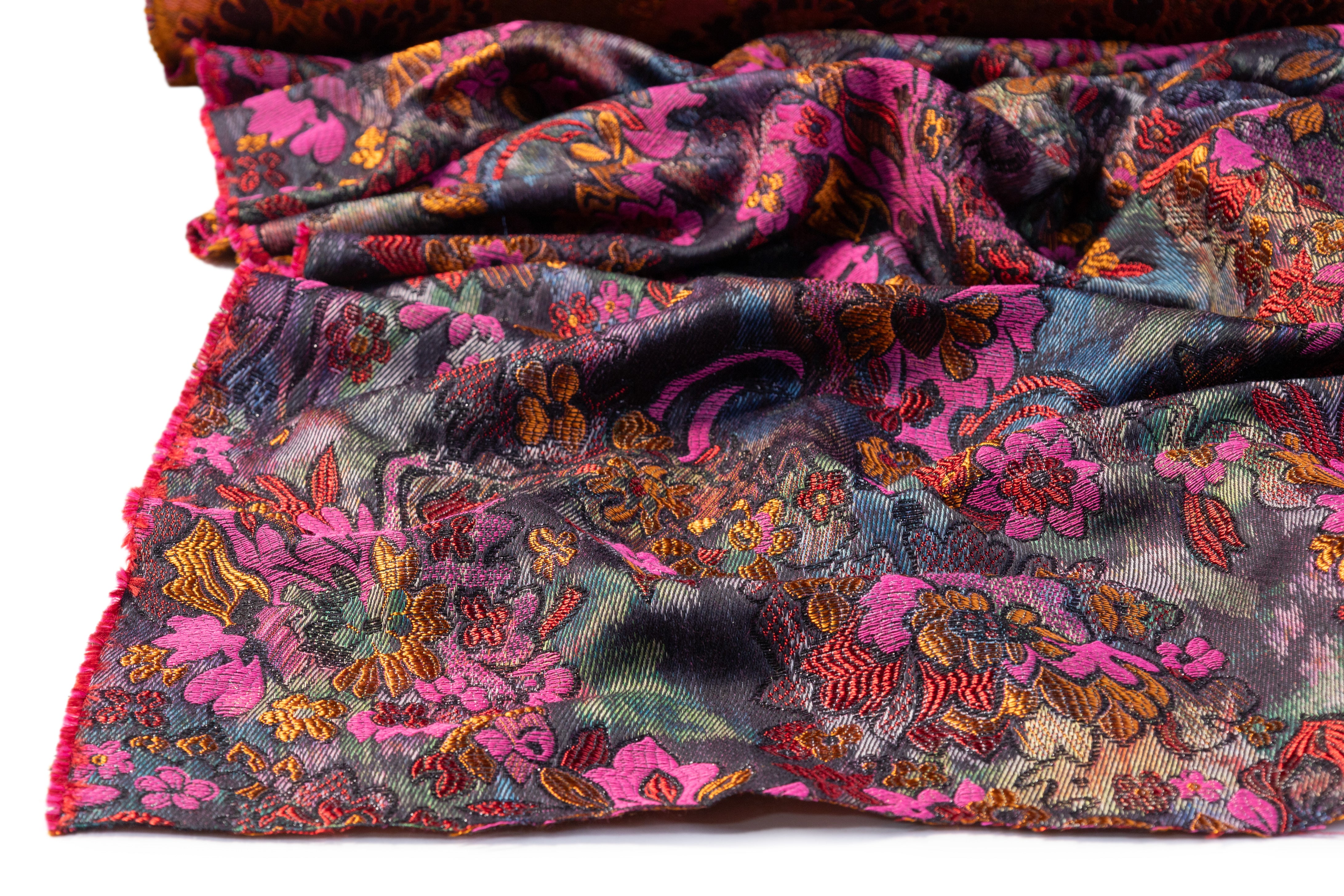 Floral Metallic Italian Chiné Brocade - Fuchsia