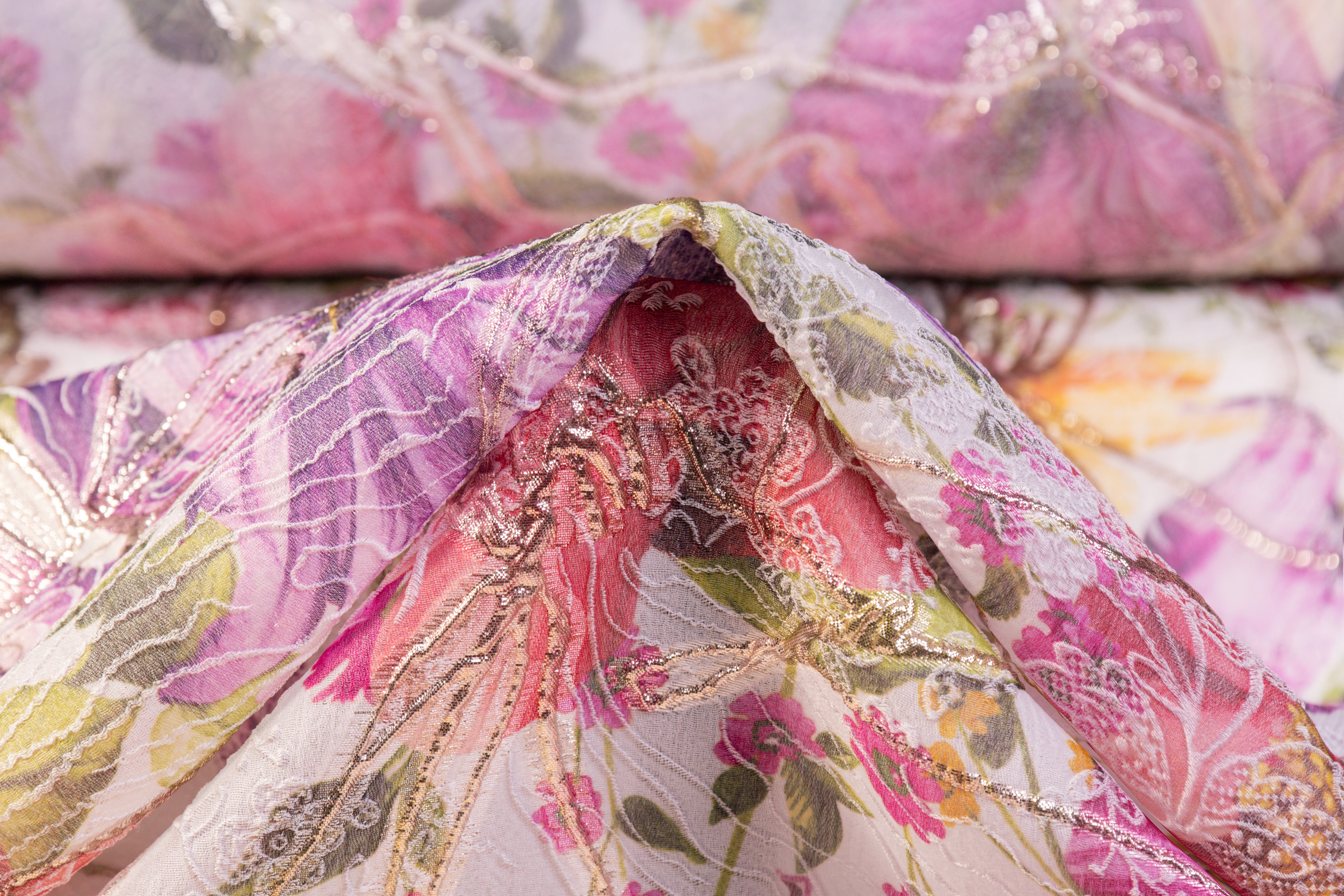 Floral Metallic Italian Silk Brocade - Multicolor