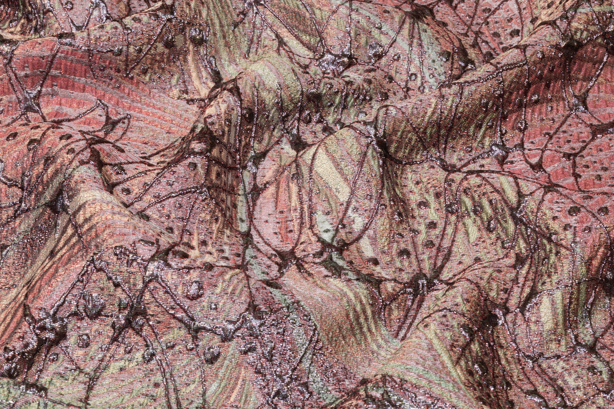 Abstract Metallic Italian Cloqué Brocade - Rose Pink / Sage Green