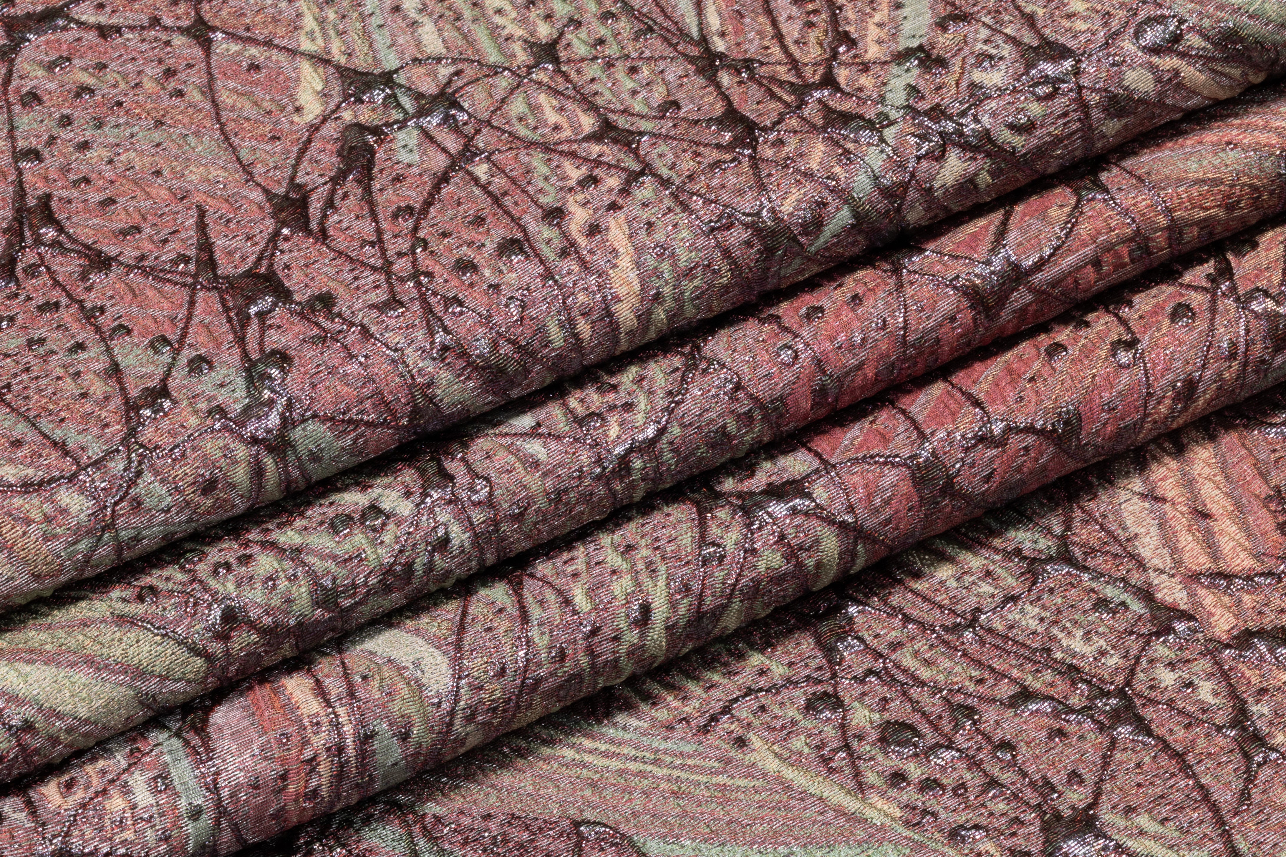 Abstract Metallic Italian Cloqué Brocade - Rose Pink / Sage Green