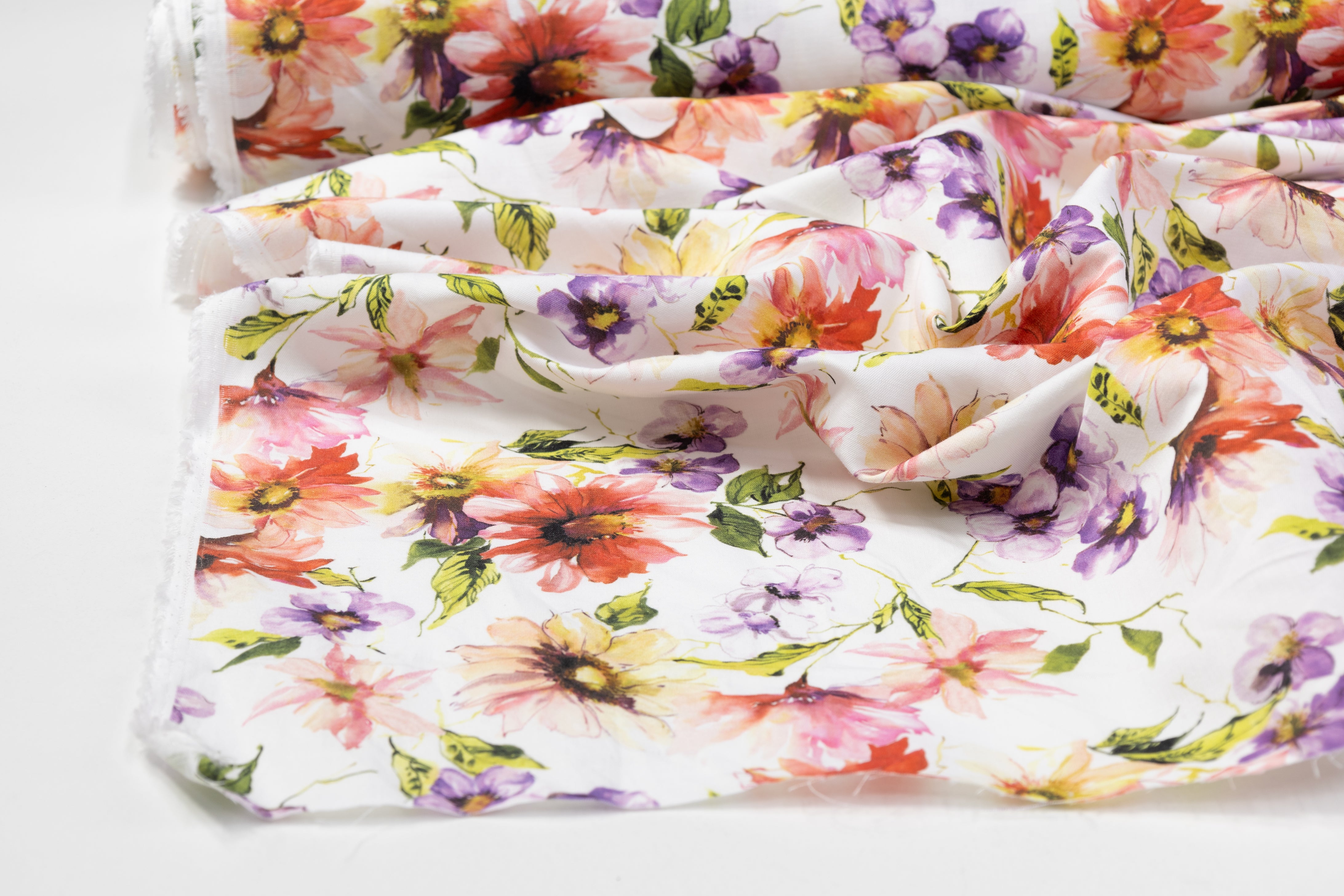 Floral Italian Linen - White / Multicolor
