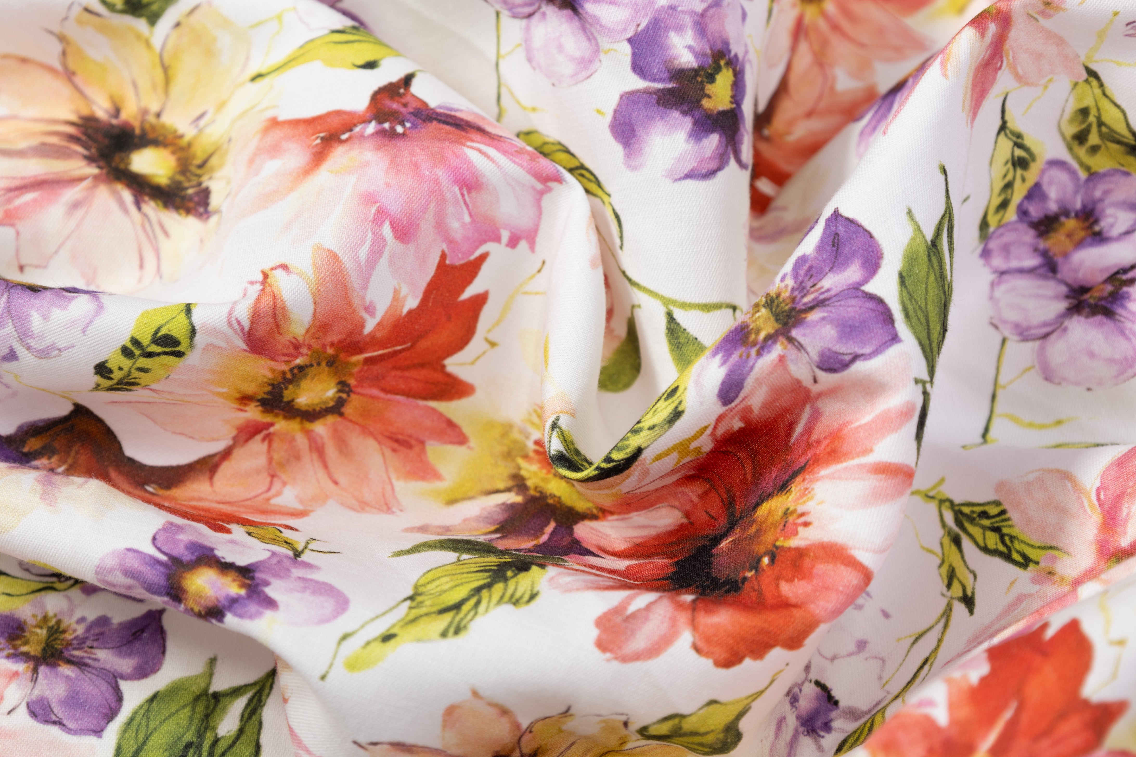 Floral Italian Linen - White / Multicolor