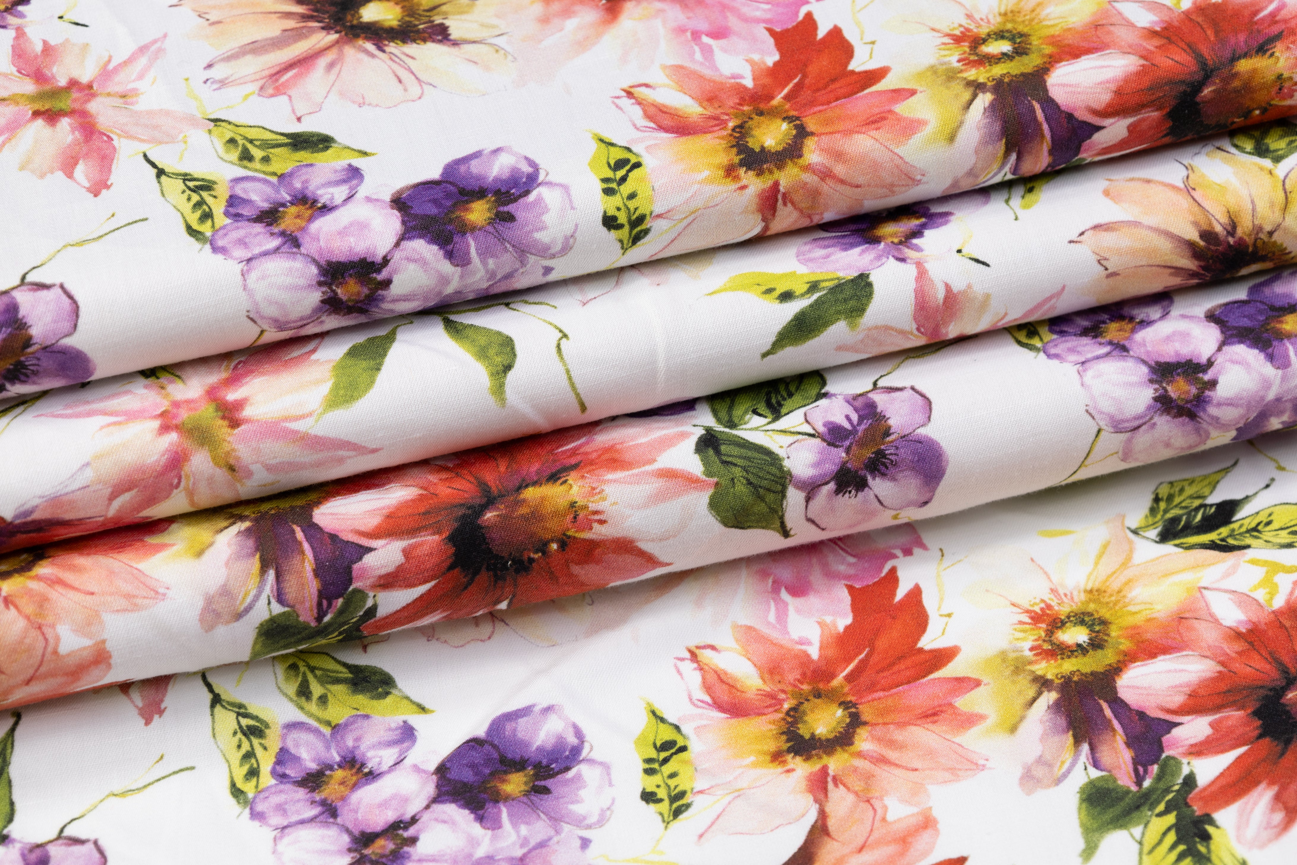 Floral Italian Linen - White / Multicolor