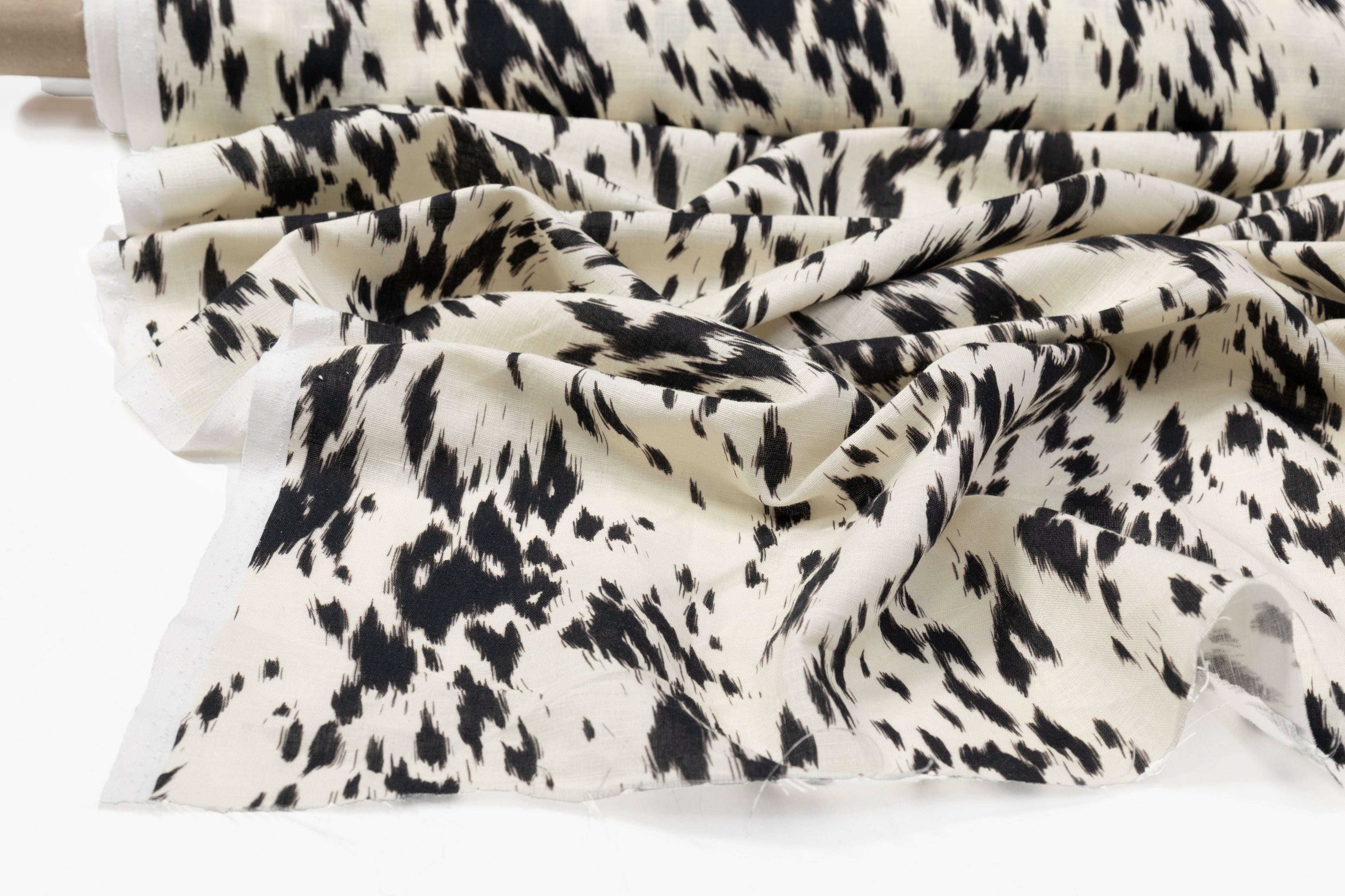 Abstract Printed Italian Linen - Beige / Black