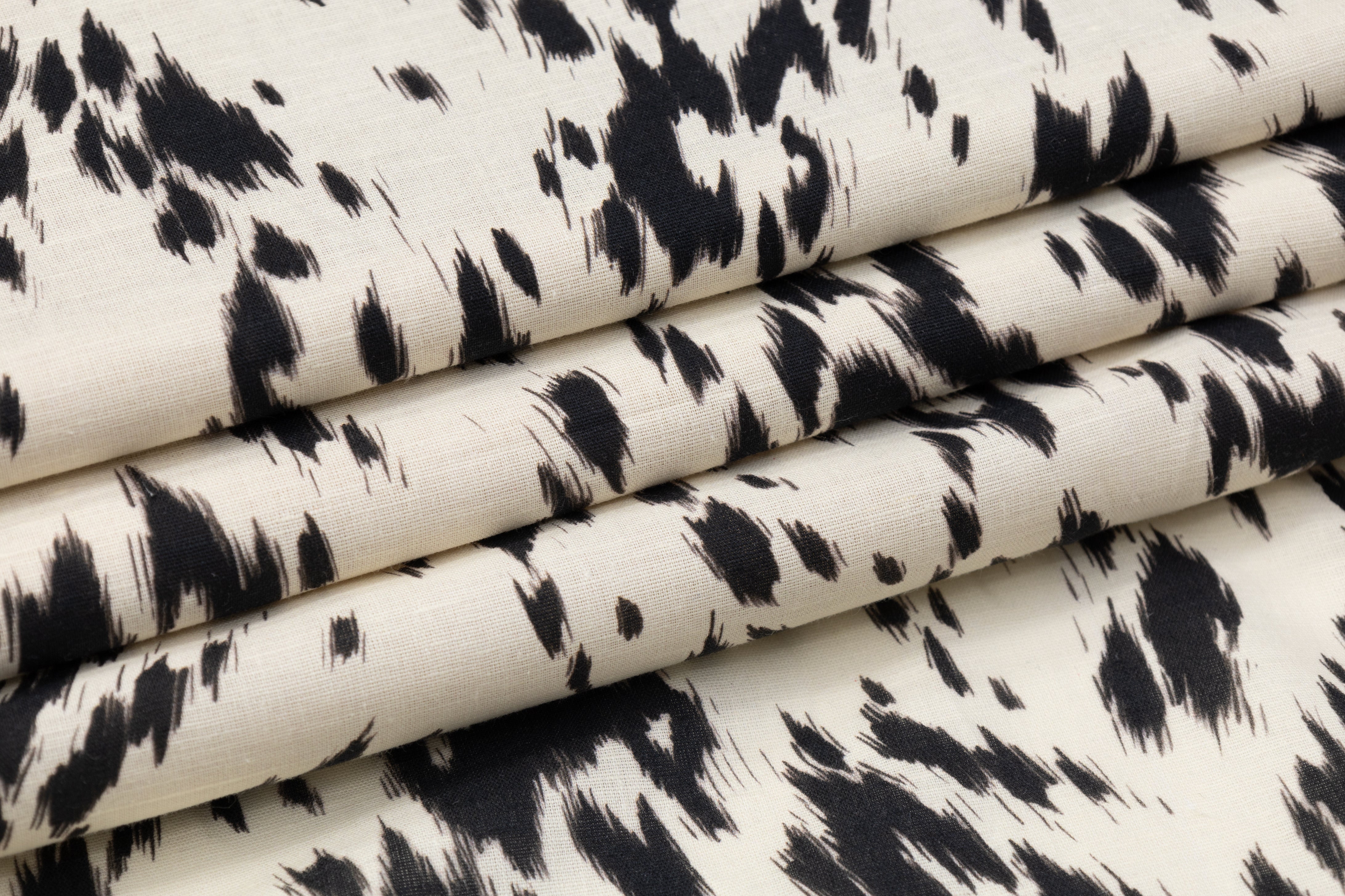 Abstract Printed Italian Linen - Beige / Black