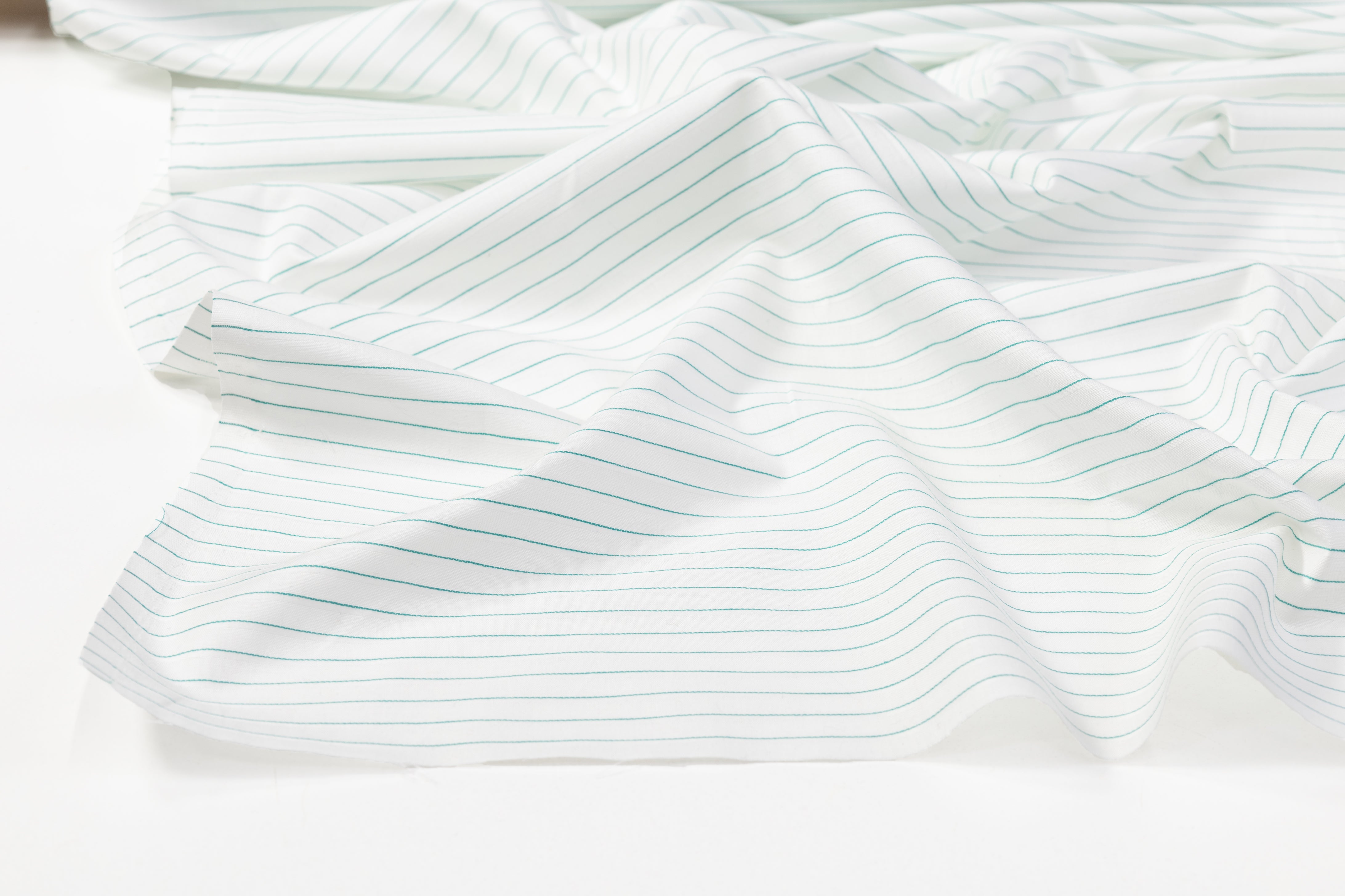 Striped Italian linen - White / Teal Green